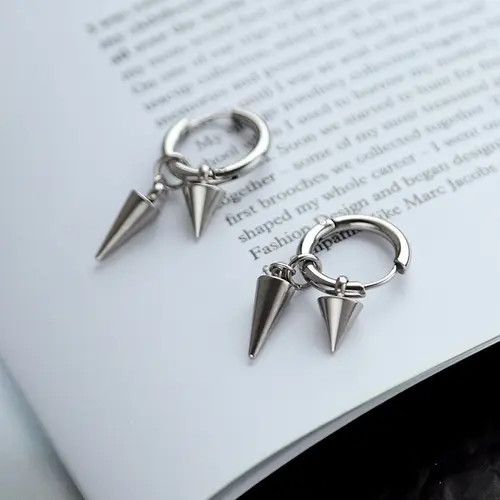 Jewelry × Vintage Stainless Steel Geometry Triangle Cone Drop Earrings for Men Size ONE SIZE - 3 Thumbnail