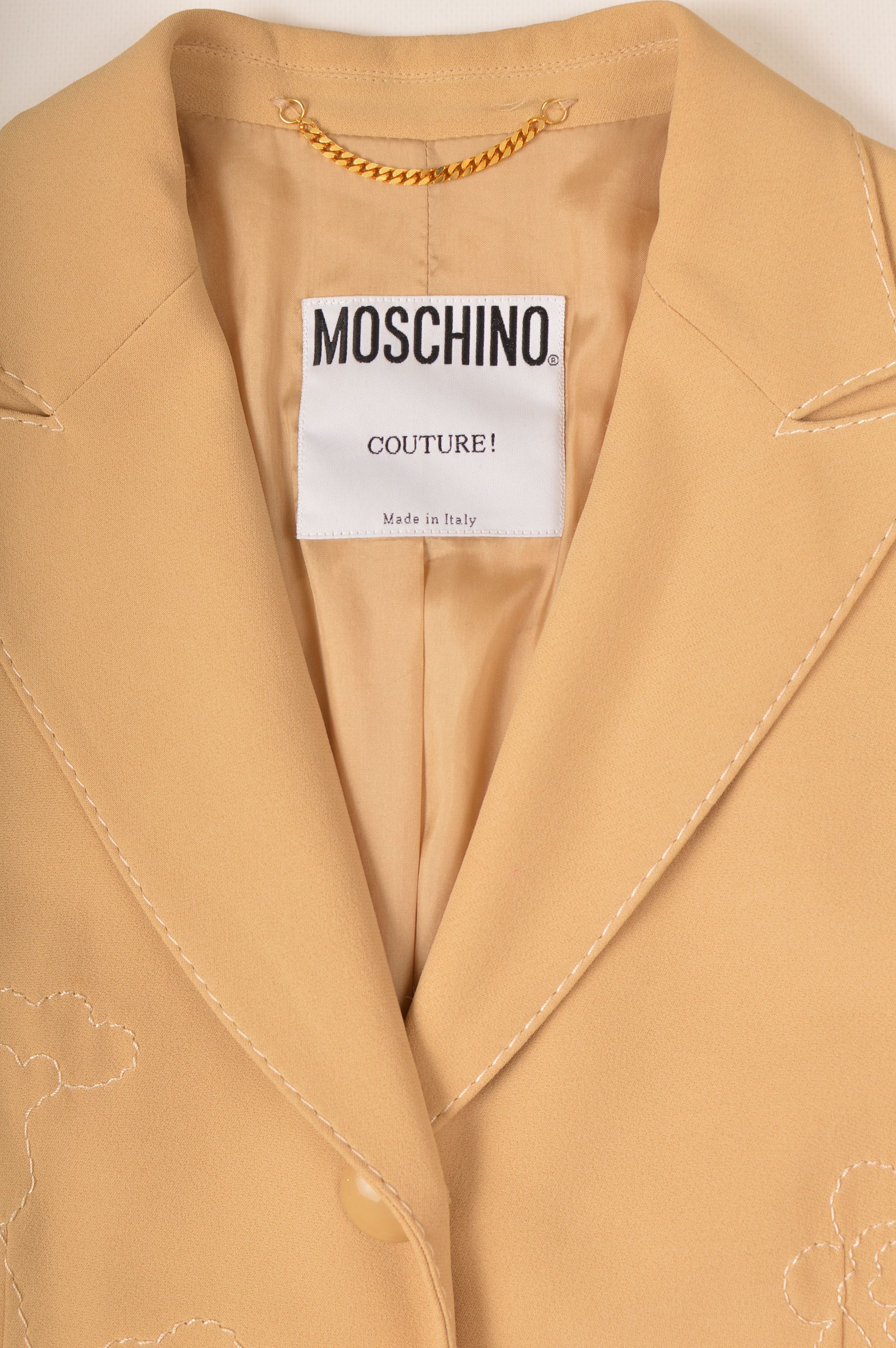 Designer × Moschino × Vintage Moschino Couture Vintage Embroidered Flowers Beige Blazer Size L / US 10 / IT 46 - 3 Thumbnail