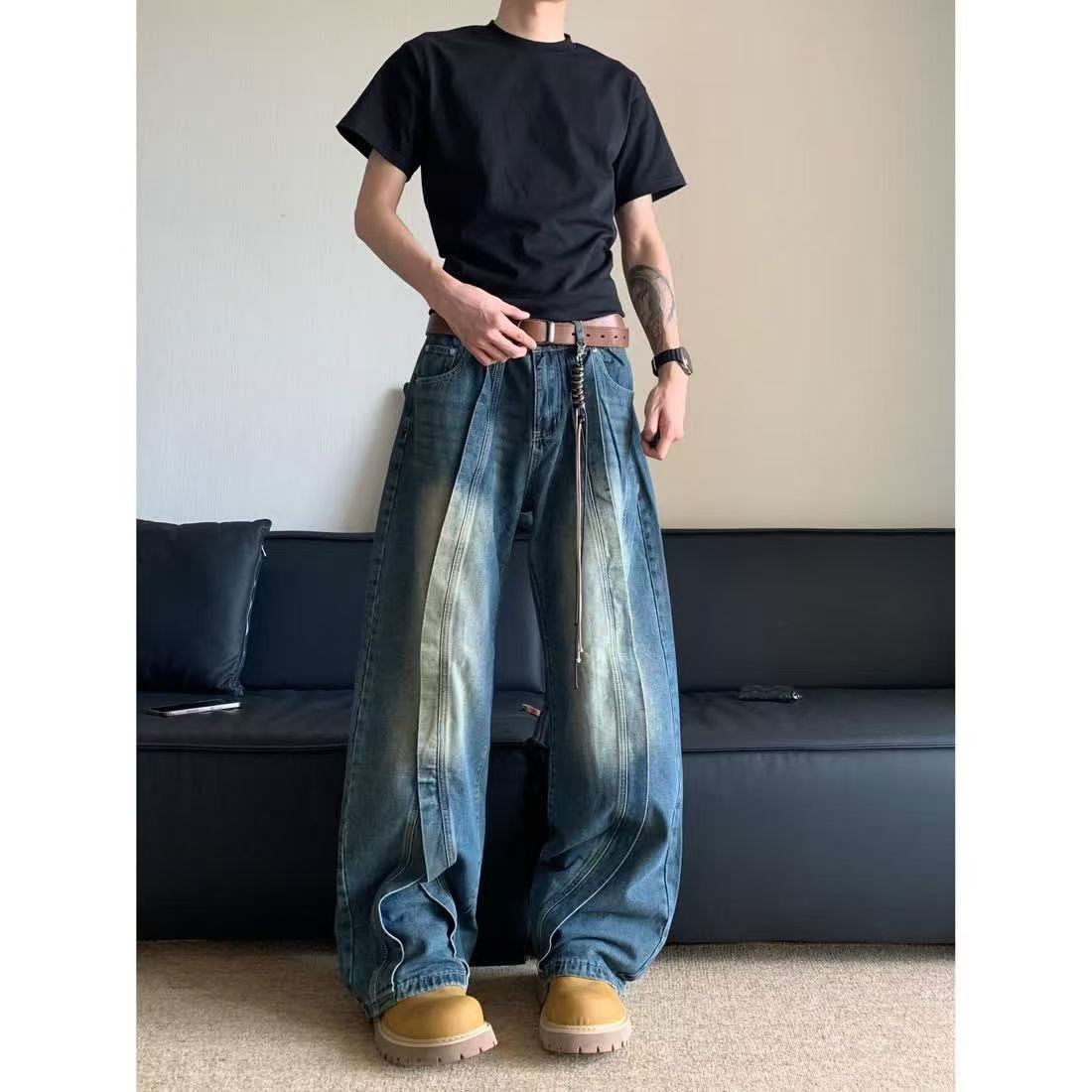 Japanese Brand × Jean Men's blue washed distressed straight jeans Size US 32 / EU 48 - 2 Thumbnail