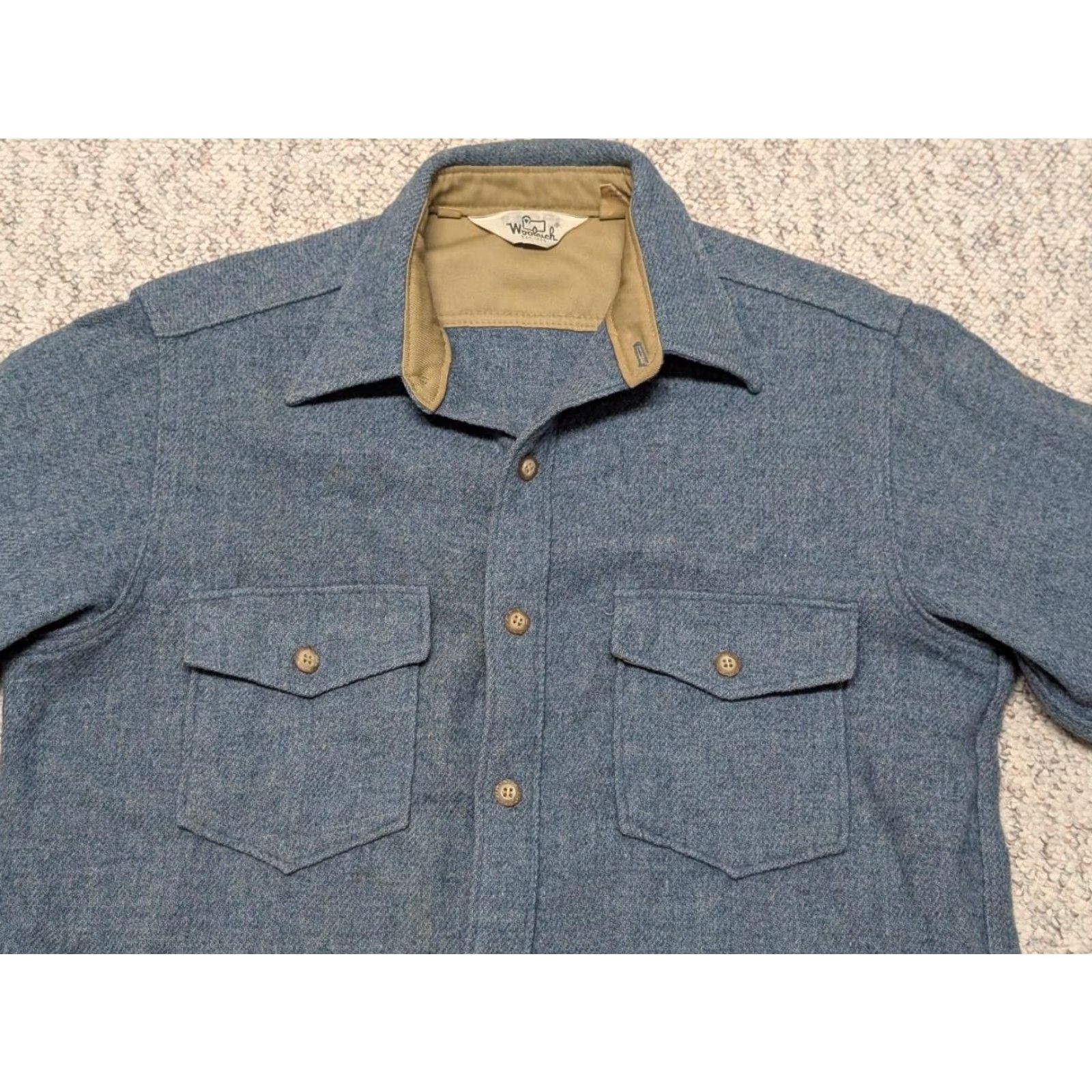 Vintage VINTAGE Woolrich Woolrich Shirt L Blue Tweed Wool USA Made Long Sleeve Shirt Mens Size US L / EU 52-54 / 3 - 3 Thumbnail