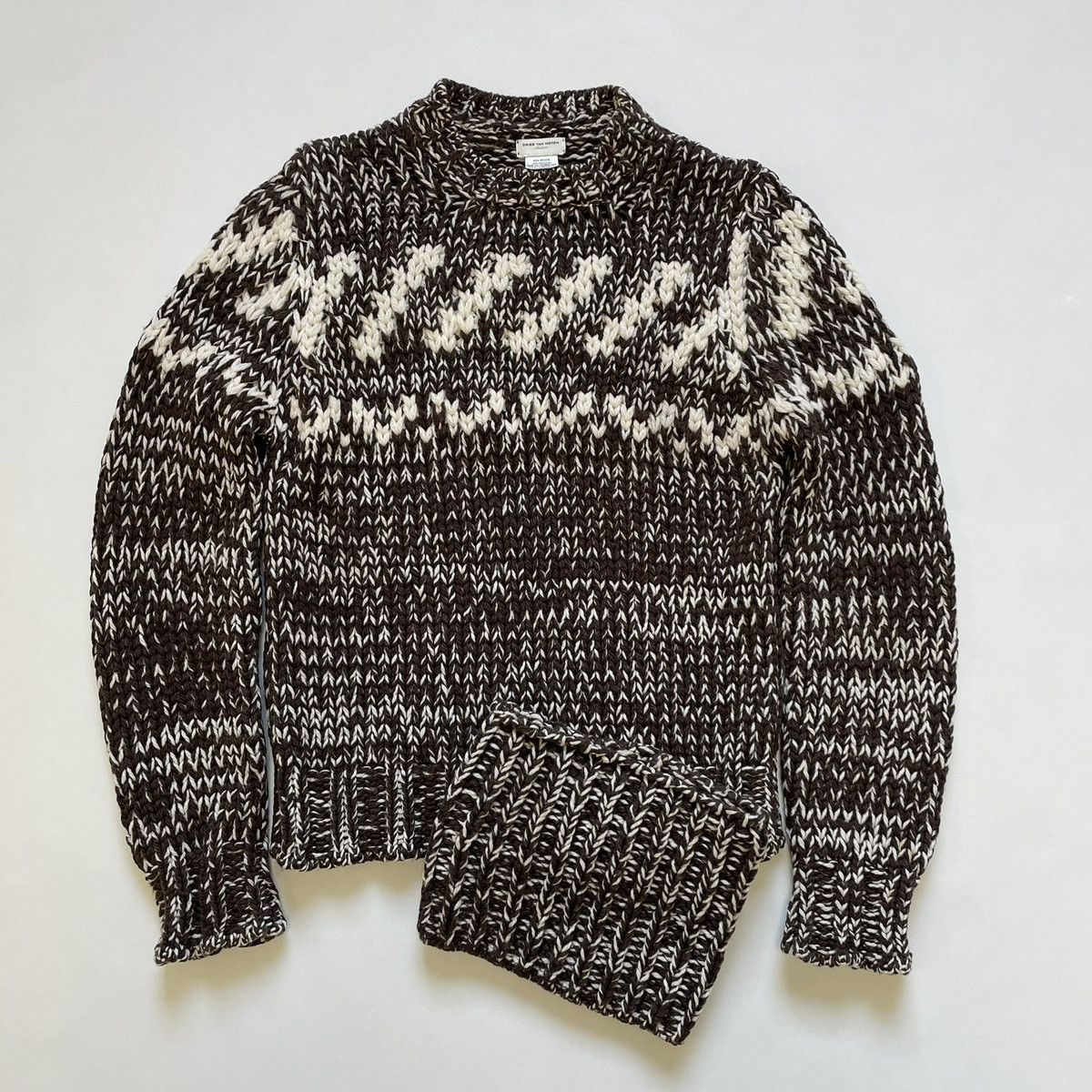 Dries Van Noten Early 2000s Brown/Cream Patterned Sweater Size US M / EU 48-50 / 2 - 14 Thumbnail