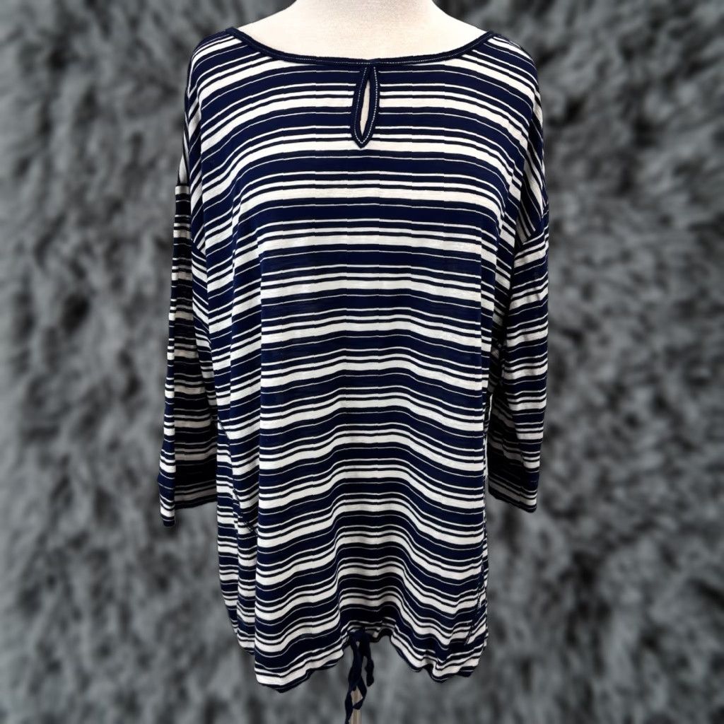 Talbots VINTAGE Talbots Women's Plus Size 2X Casual Shirt Cotton Striped Nautical 3/4 Sleeve Navy Size XXL / US 16-18 / IT 52-54 - 1 Thumbnail