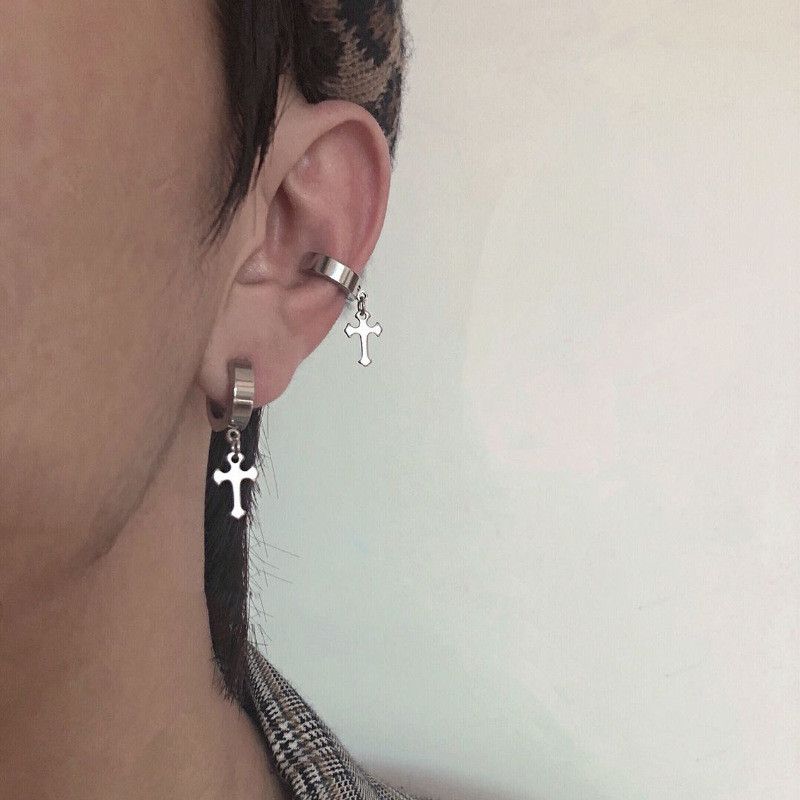 Jewelry Cross Retro Earrings One Pairs Chrome Jewelry Size ONE SIZE - 1 Thumbnail