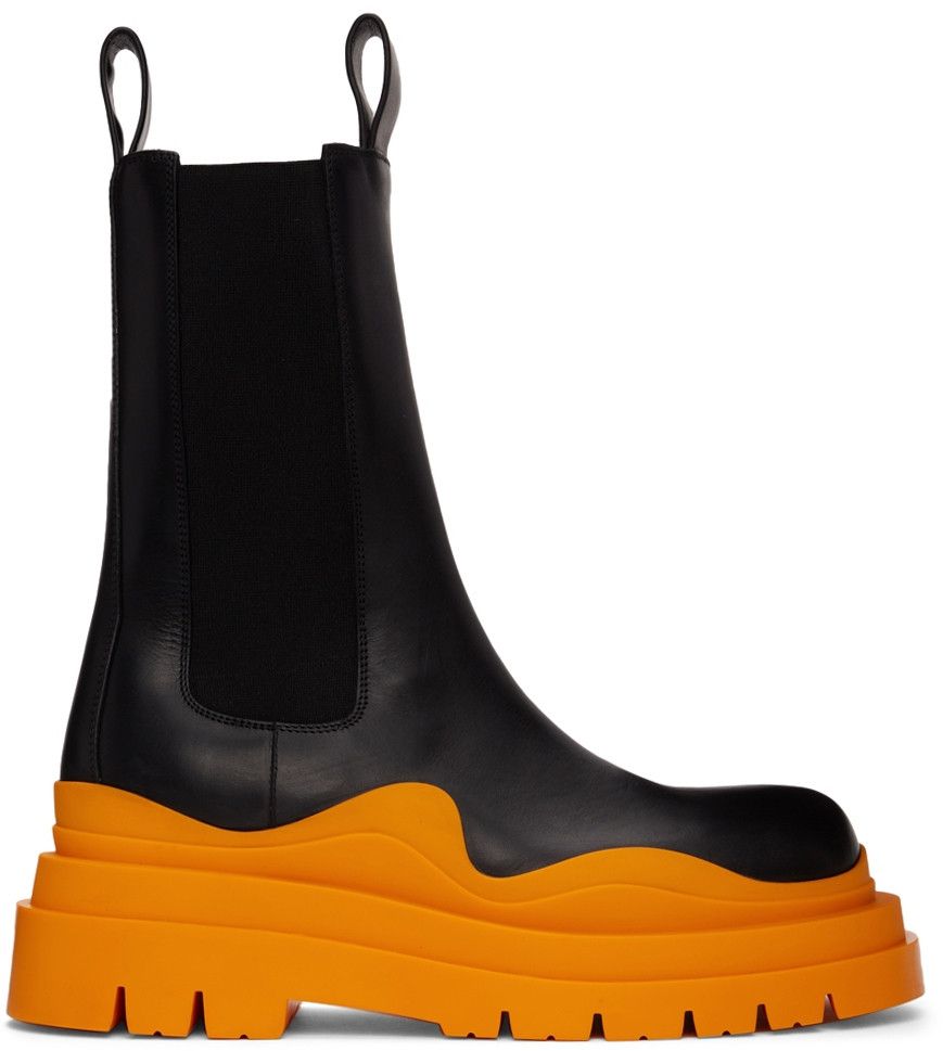 image of Bottega Veneta O1Loc1C0124 Tire Chelsea Boot In Black & Tangerine in Black/Tangerine, Men's (Size 9