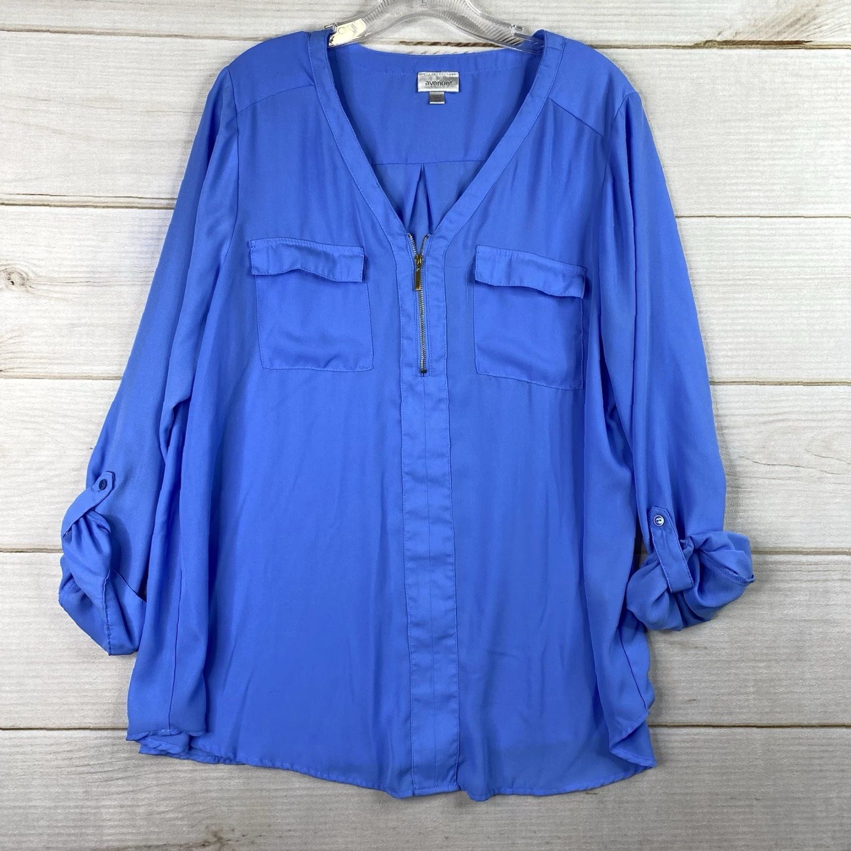 Avenue Avenue Blouse Womens 14/16 Blue 1/4 Zip Roll Tab Sleeve Pockets Lightweight Pullove Size XXL / US 16-18 / IT 52-54 - 2 Thumbnail