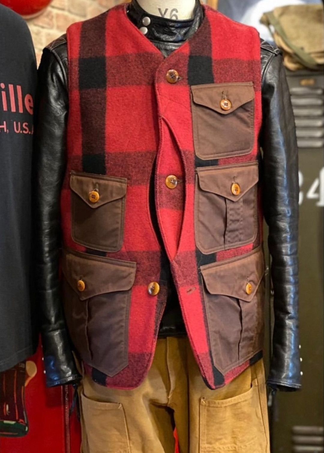 image of Freewheelers Wool Hunting Vest in Brown/Red, Men's (Size Small)