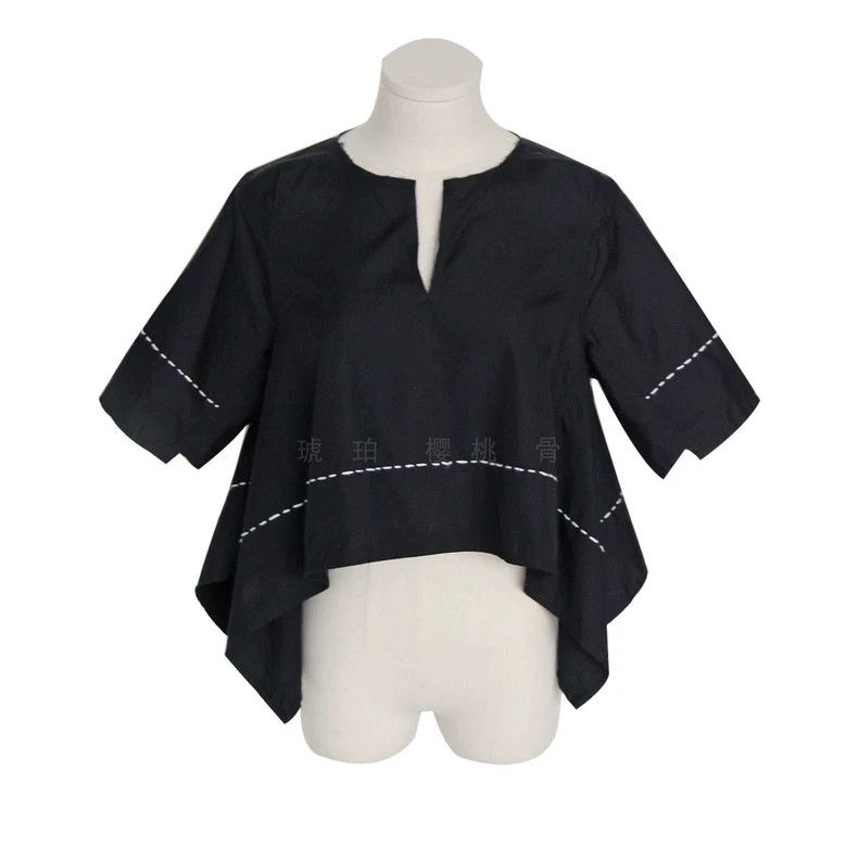 Comme des Garcons Comme Des Garcons Navy blouse with white line and draped s Size M / US 6-8 / IT 42-44 - 1 Thumbnail