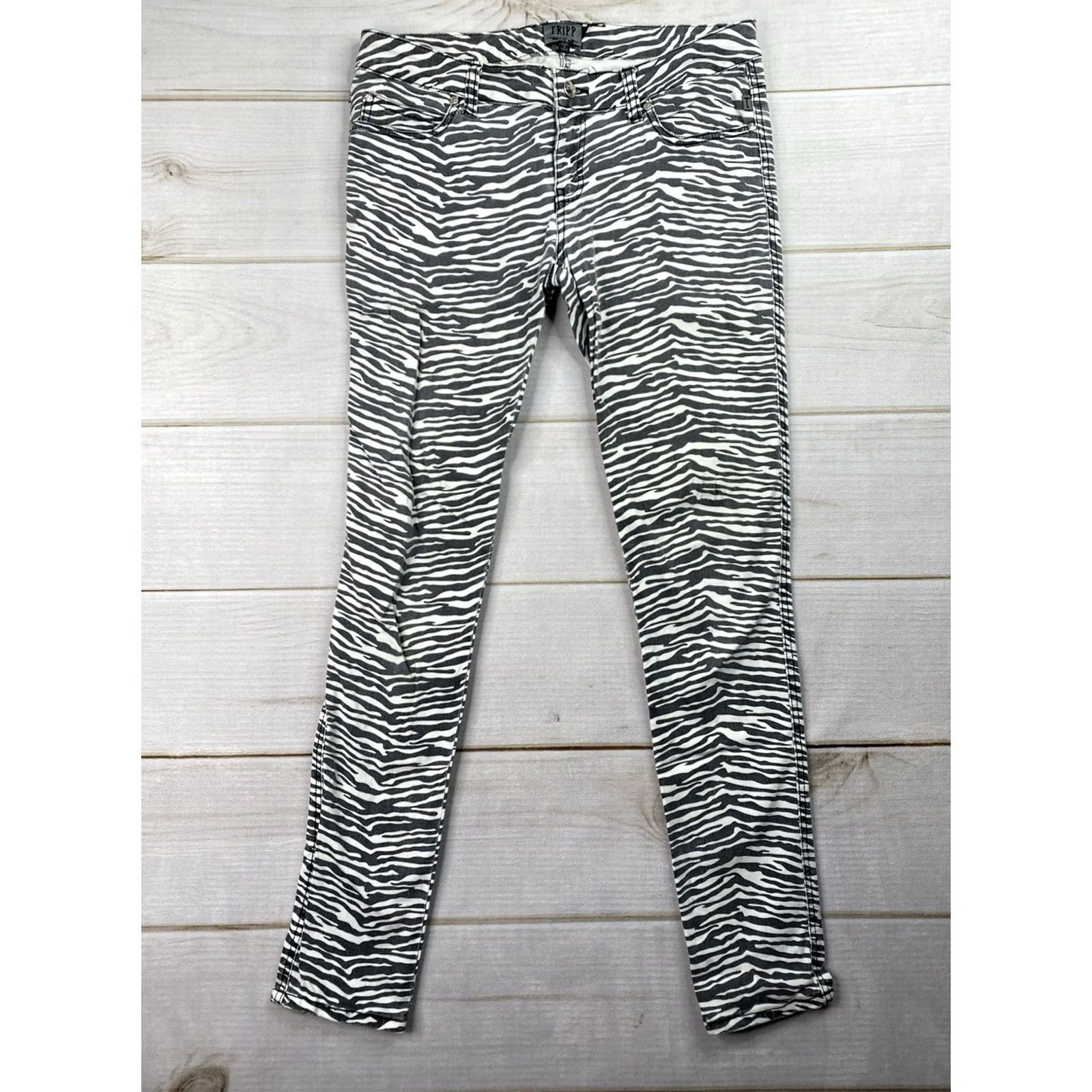 Tripp NYC Daang Goodman Tripp NYC Pants Womens Jr Sz 9 Zebra Print Low Rise Stretch Grunge Size 30" / US 8 / IT 44 - 2 Thumbnail