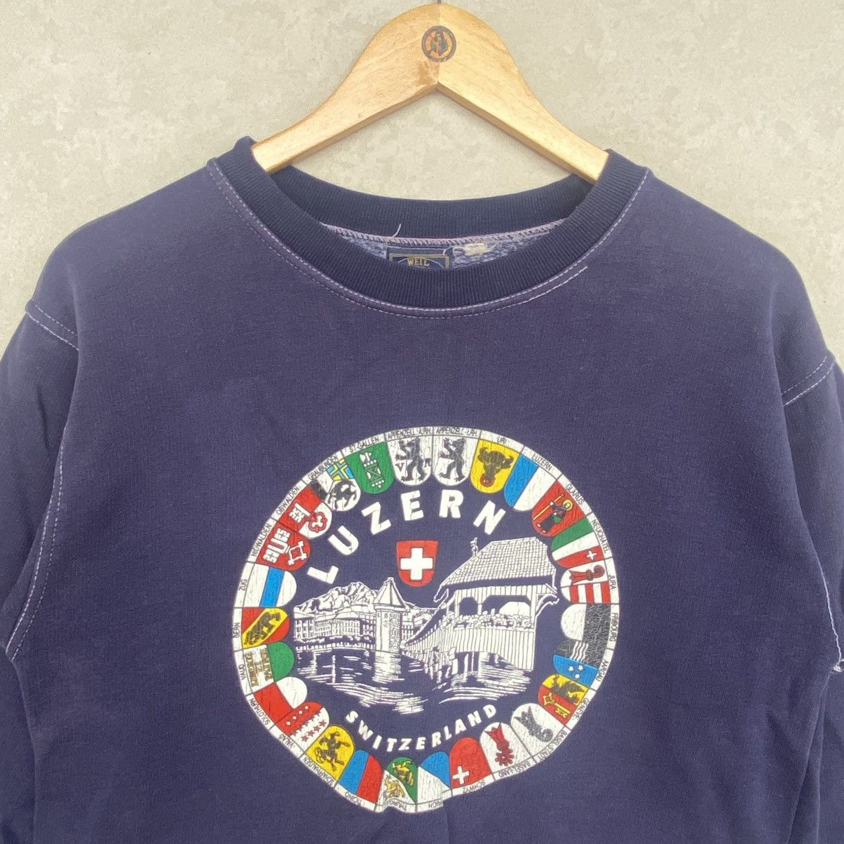 Other Vintage Swiss Style Printed Crewneck Sweatshirt Navy Blue Size US S / EU 44-46 / 1 - 4 Thumbnail