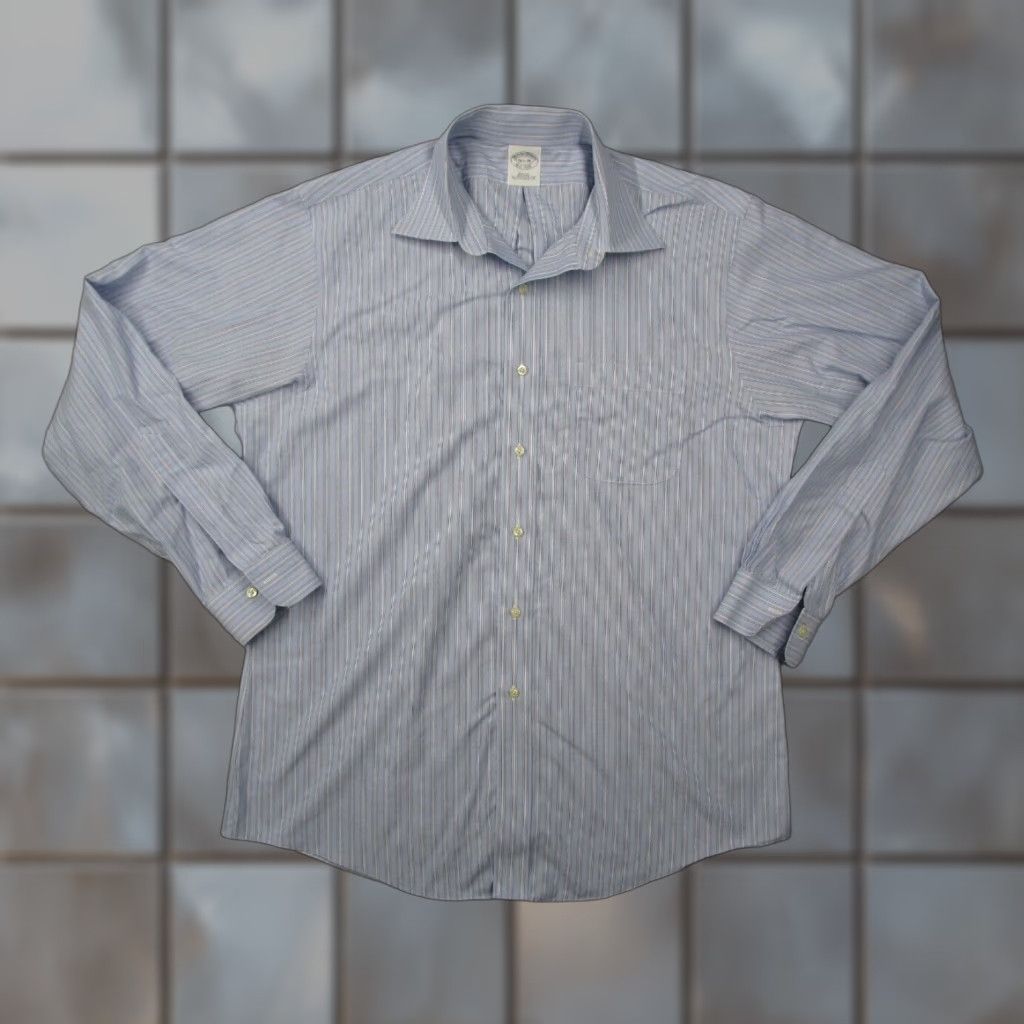 Brooks Brothers Brooks Brothers Dress Shirt Mens 16.5 35 Blue Striped Button Up Work Pima Cotton Size 34R - 1 Thumbnail