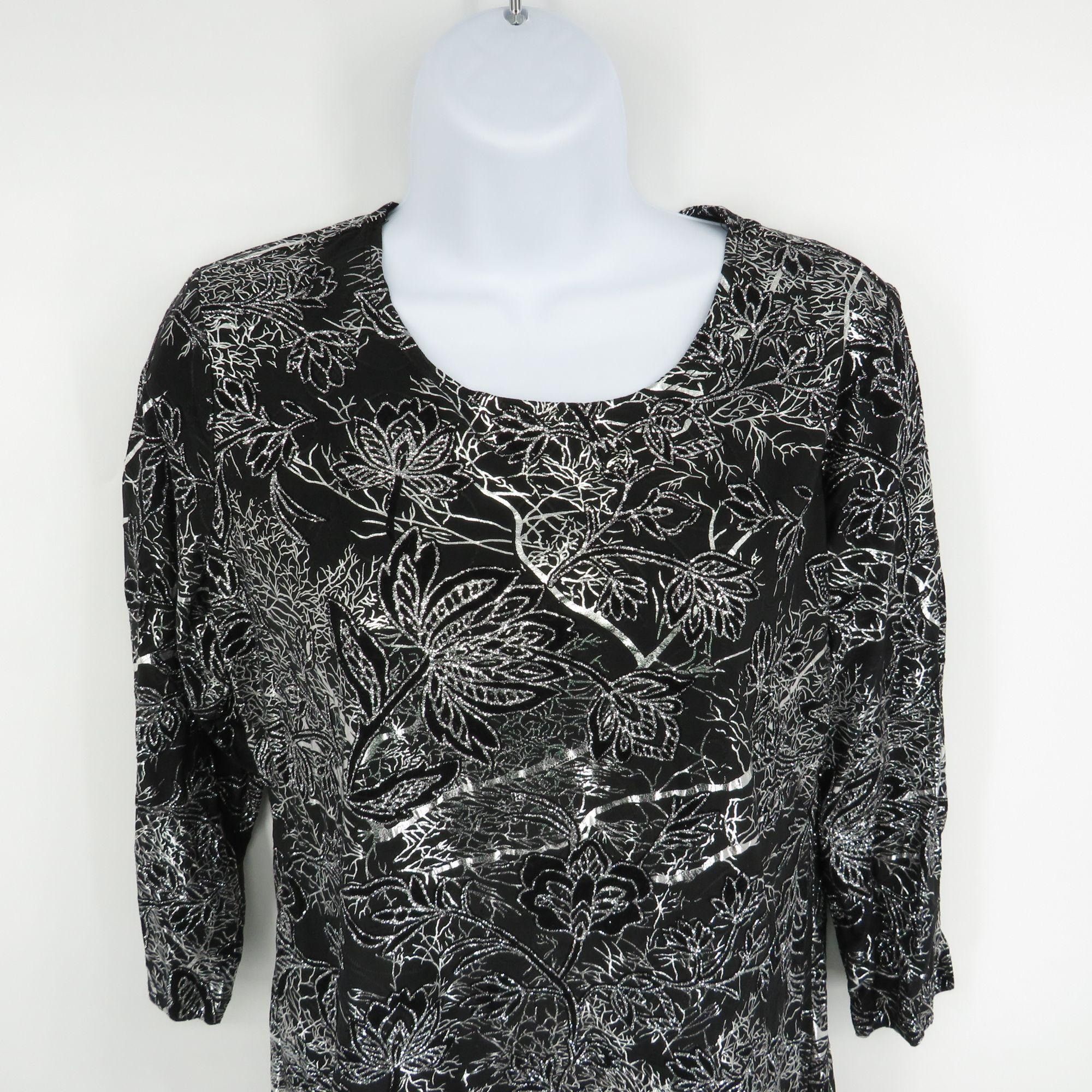 JM Collection JM Collection Jacquards Small Black Silver Flocked Faun Top Size S / US 4 / IT 40 - 3 Thumbnail