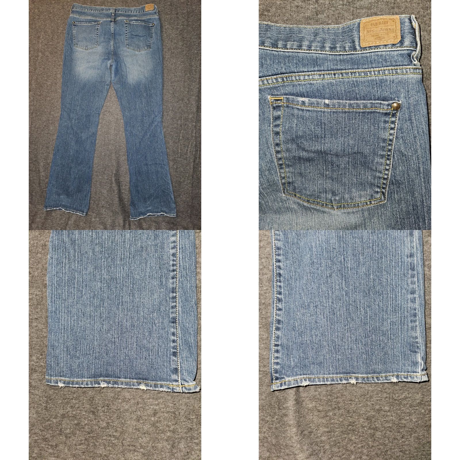 Old Navy VINTAGE Old Navy Jeans Flare 16 Tall Blue Denim 90s Bohemian Preppy Women's Long Inseam 33.5 in Distressed Logo Logo Denim Spandex Cotton Size 38" / US 16 / IT 52 - 8 Thumbnail
