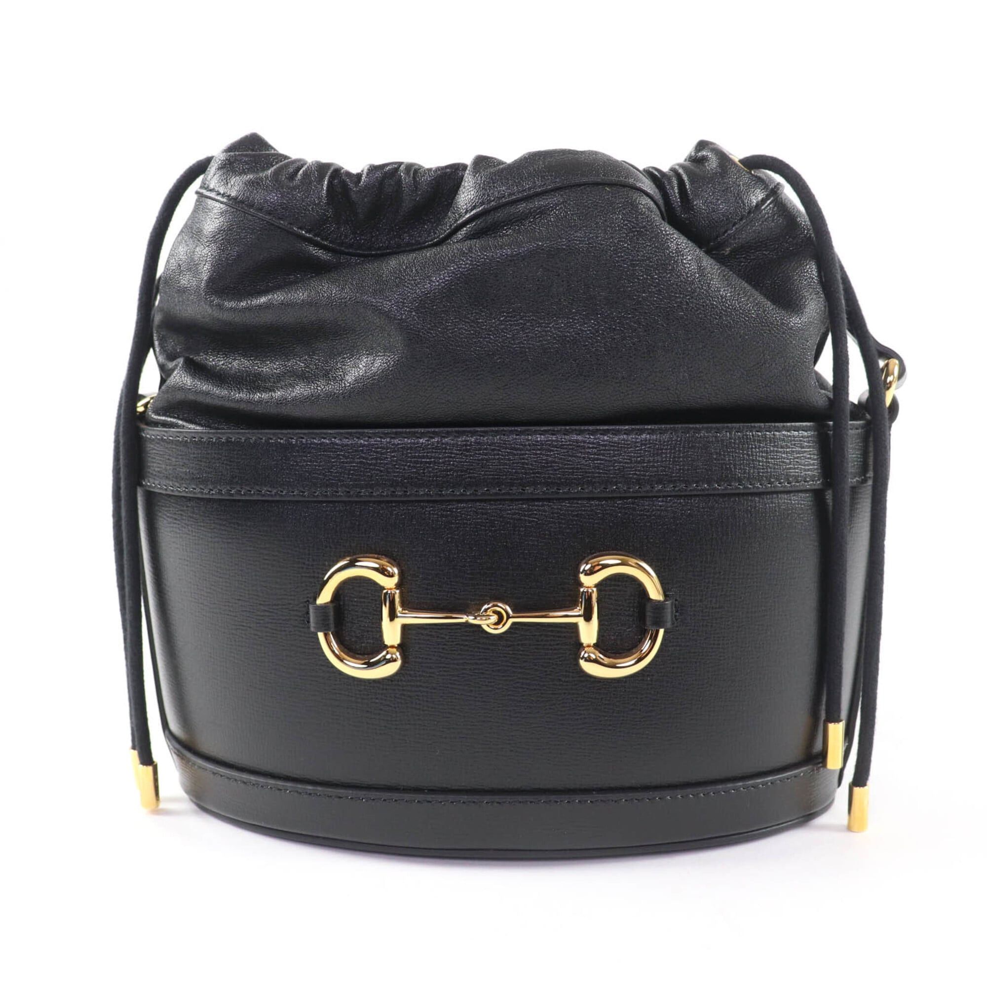 Gucci GUCCI 602118 Horsebit Leather Bucket Bag Shoulder Black Gold Hardware with Dust Made in Italy Women's Size ONE SIZE - 1 Thumbnail