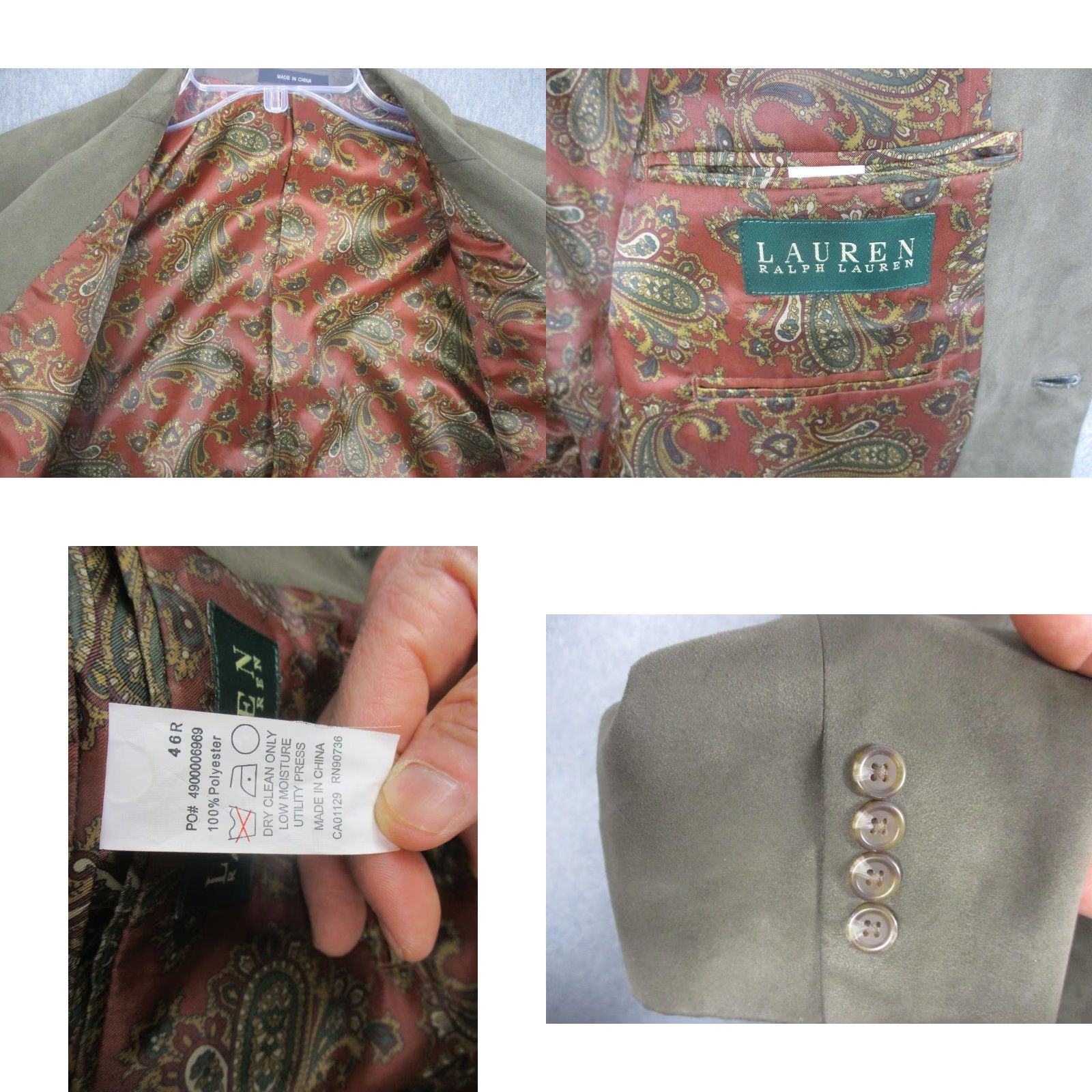Ralph Lauren Lauren Ralph Lauren Blazer Mens 46R Green Polyester Two-Button Sport Coat Jacket Shirt Alternatives? Size 46R - 8 Thumbnail
