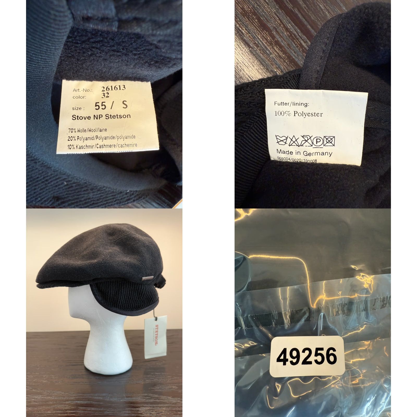 Stetson Stetson Hat 55 Black Newsboy Ear Flaps Wool Cashmere Blend Made in Germany Mens Size ONE SIZE - 8 Thumbnail