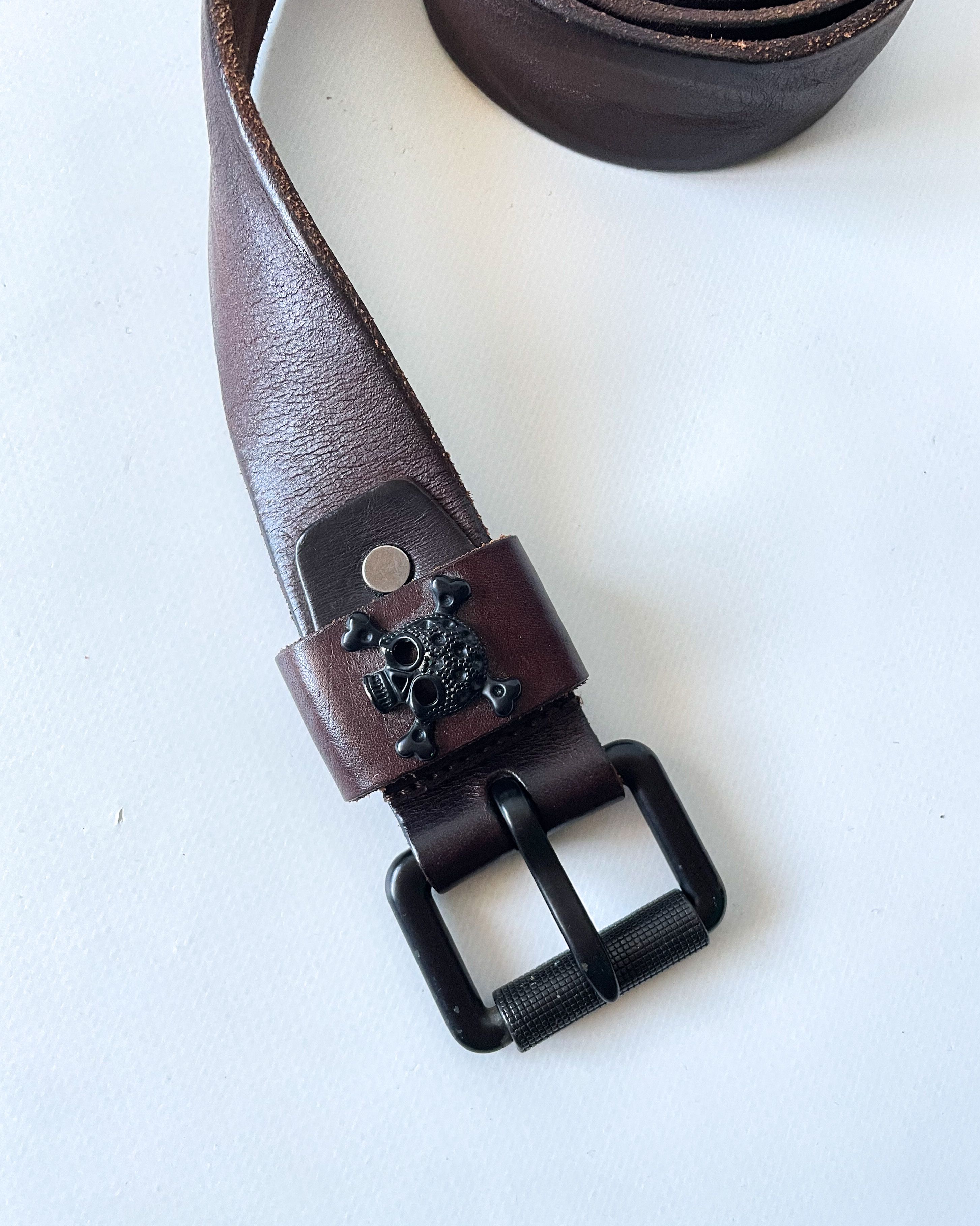 Diesel Diesel Brown Leather Belt Skull Buckle Detail Size 42 - 4 Thumbnail