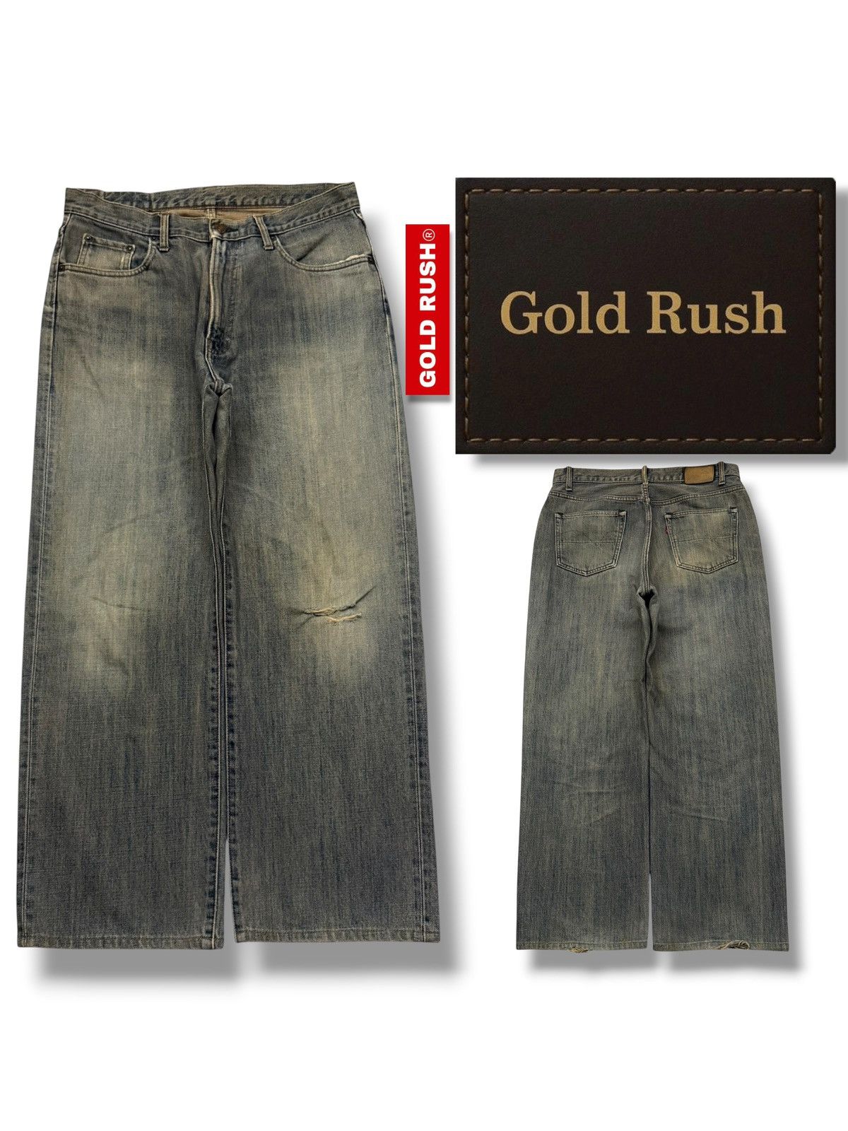 Japanese Brand Vintage Gold Rush Japan Y2K Wide Leg Denim Jeans | W33 Size US 33 - 1 Thumbnail