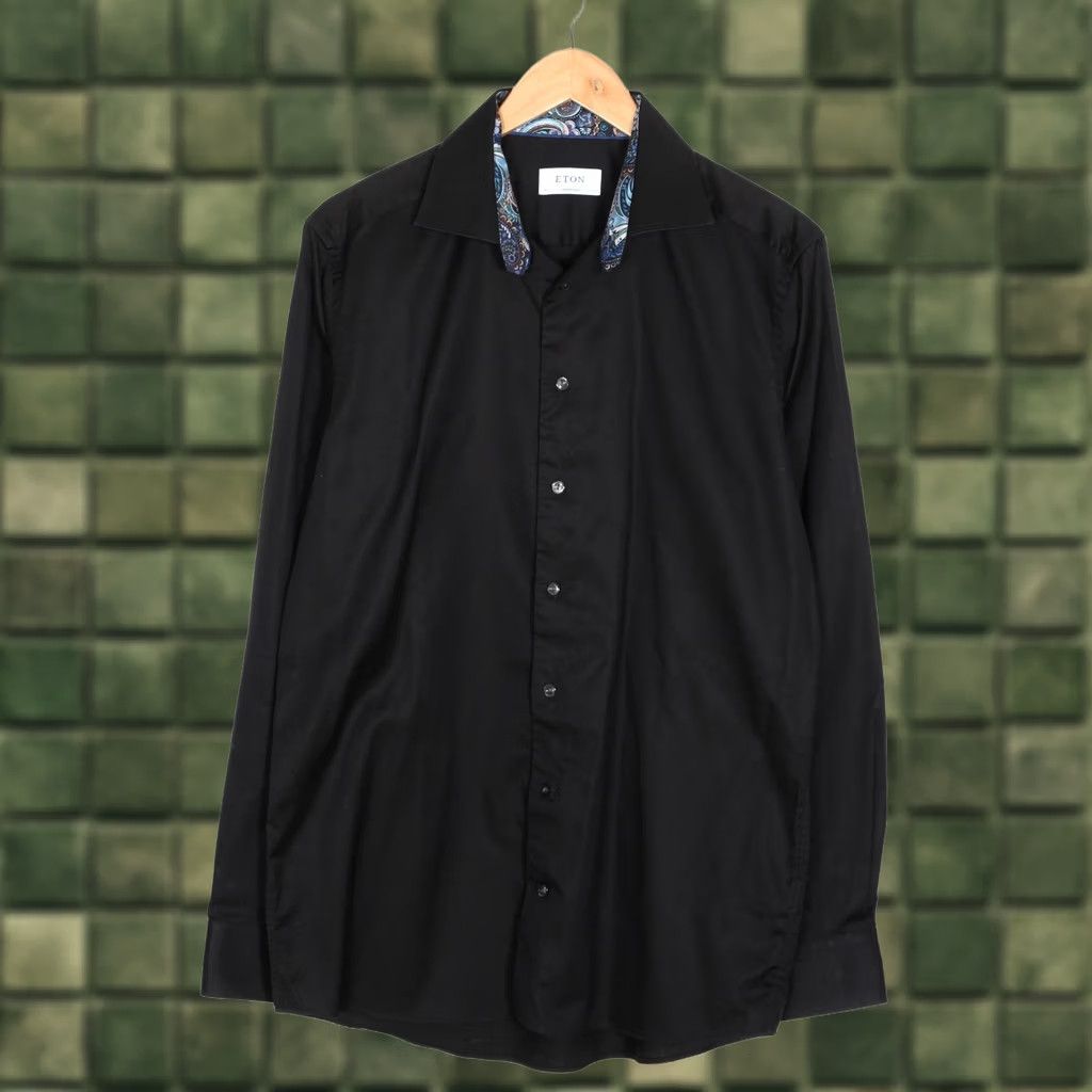 Eton ETON Shirt Men 42 16 ½ Contemporary Fit Long Sleeve Formal Business VR3633 Shirt Mens Black 90s? Size 42R - 1 Thumbnail