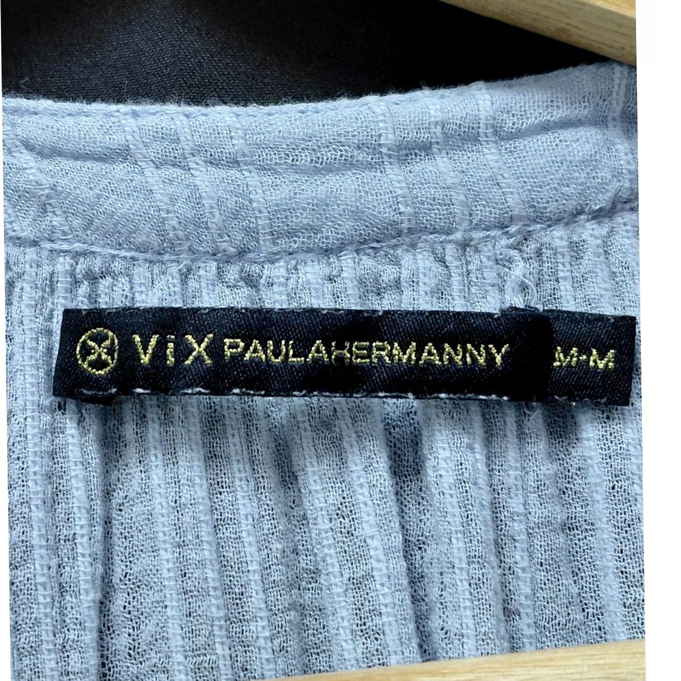Vintage VIX PAULA HERMANNY Blue Tunic Top 3/4 Sleeve Knit Blouse Womens M Solid Drawstring Scoop Neck Bell Sleeve Casual Travel Seasonal Size M / US 6-8 / IT 42-44 - 5 Thumbnail