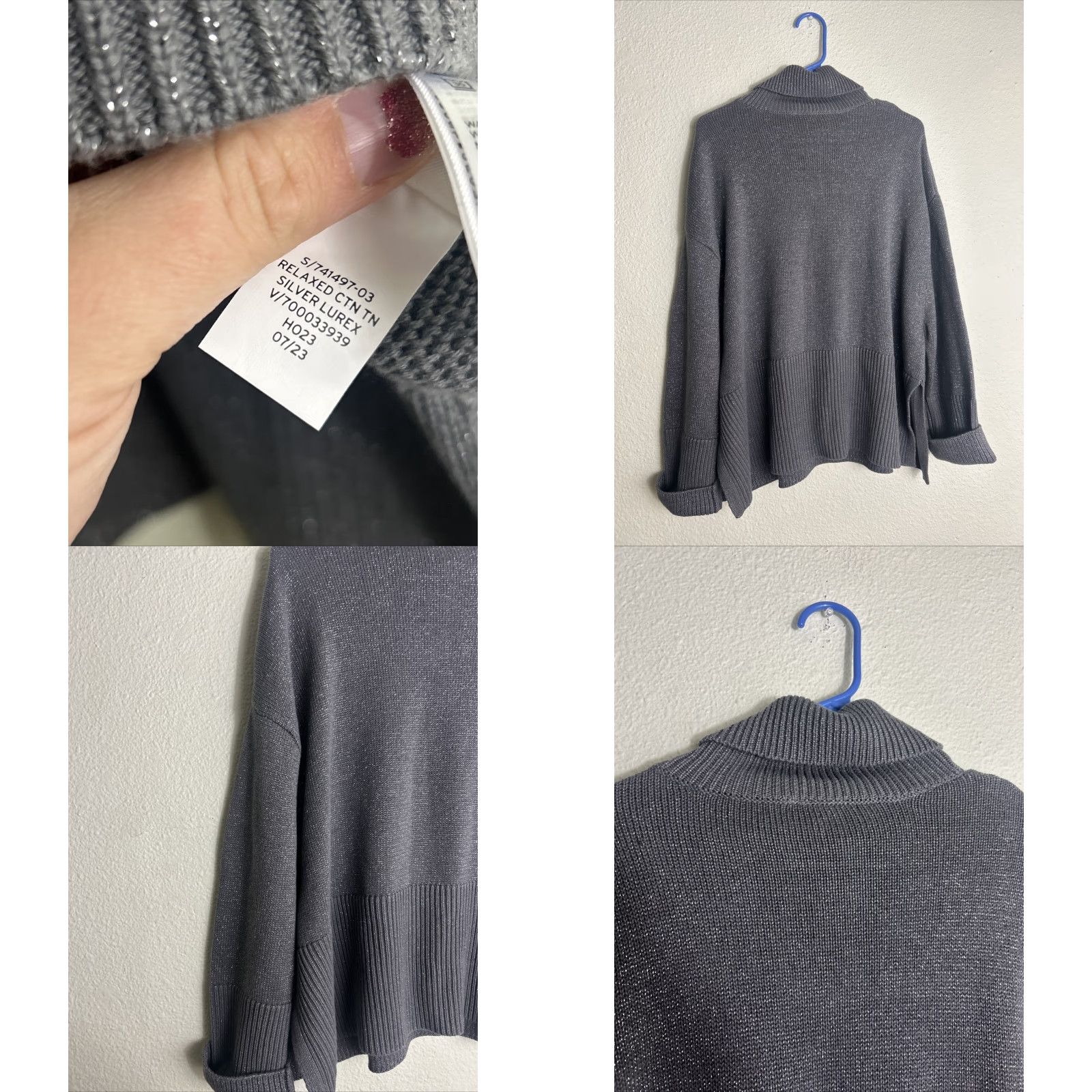 Gap Gap Sweater Womens Large Turtleneck Silver Lurex 24/7 Split Hem Pullover Size L / US 10 / IT 46 - 9 Thumbnail