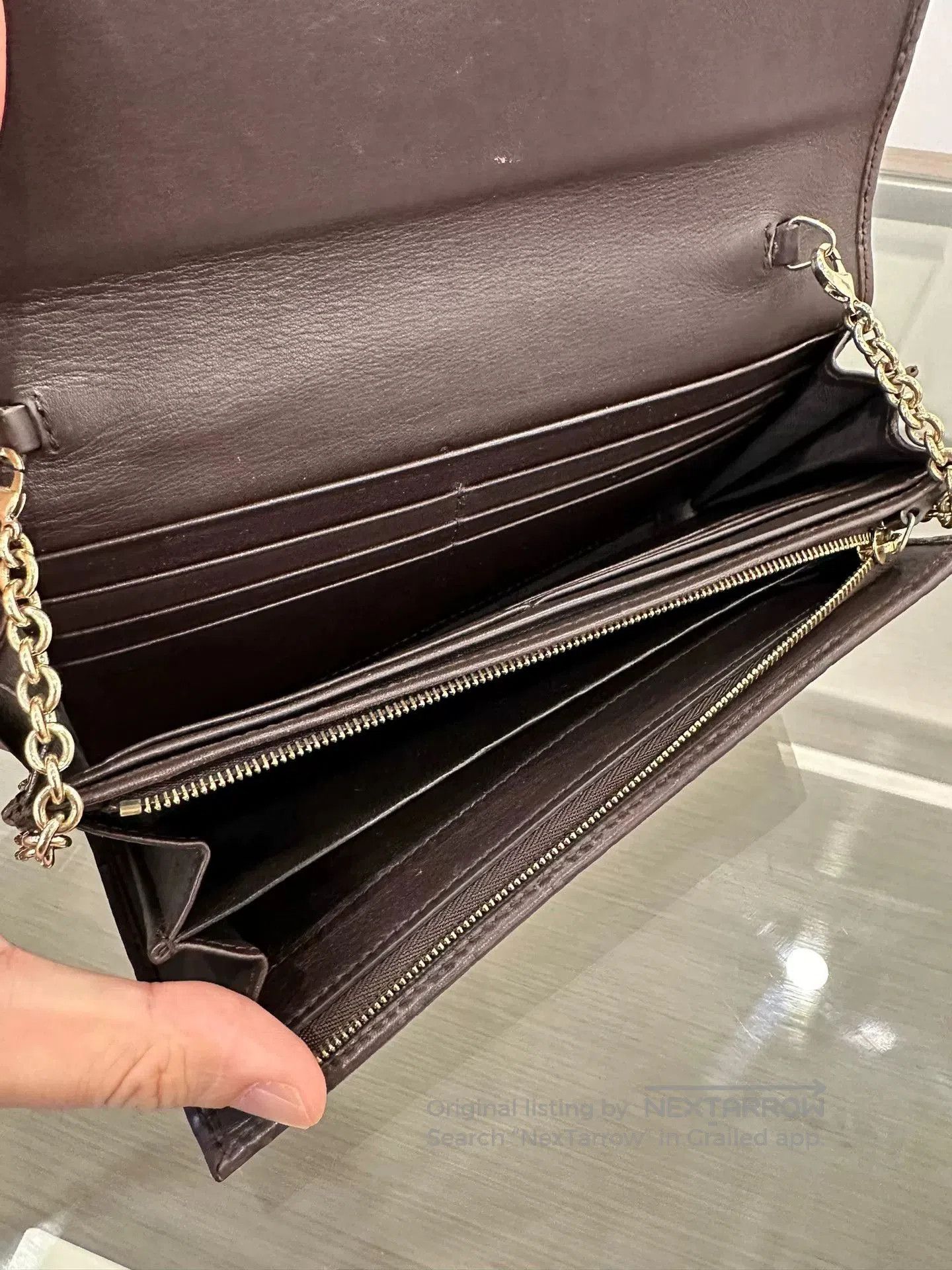 Japanese Brand Gucci Brown Double G Logo WOC Chain Bag 19cm. Size ONE SIZE - 4 Thumbnail