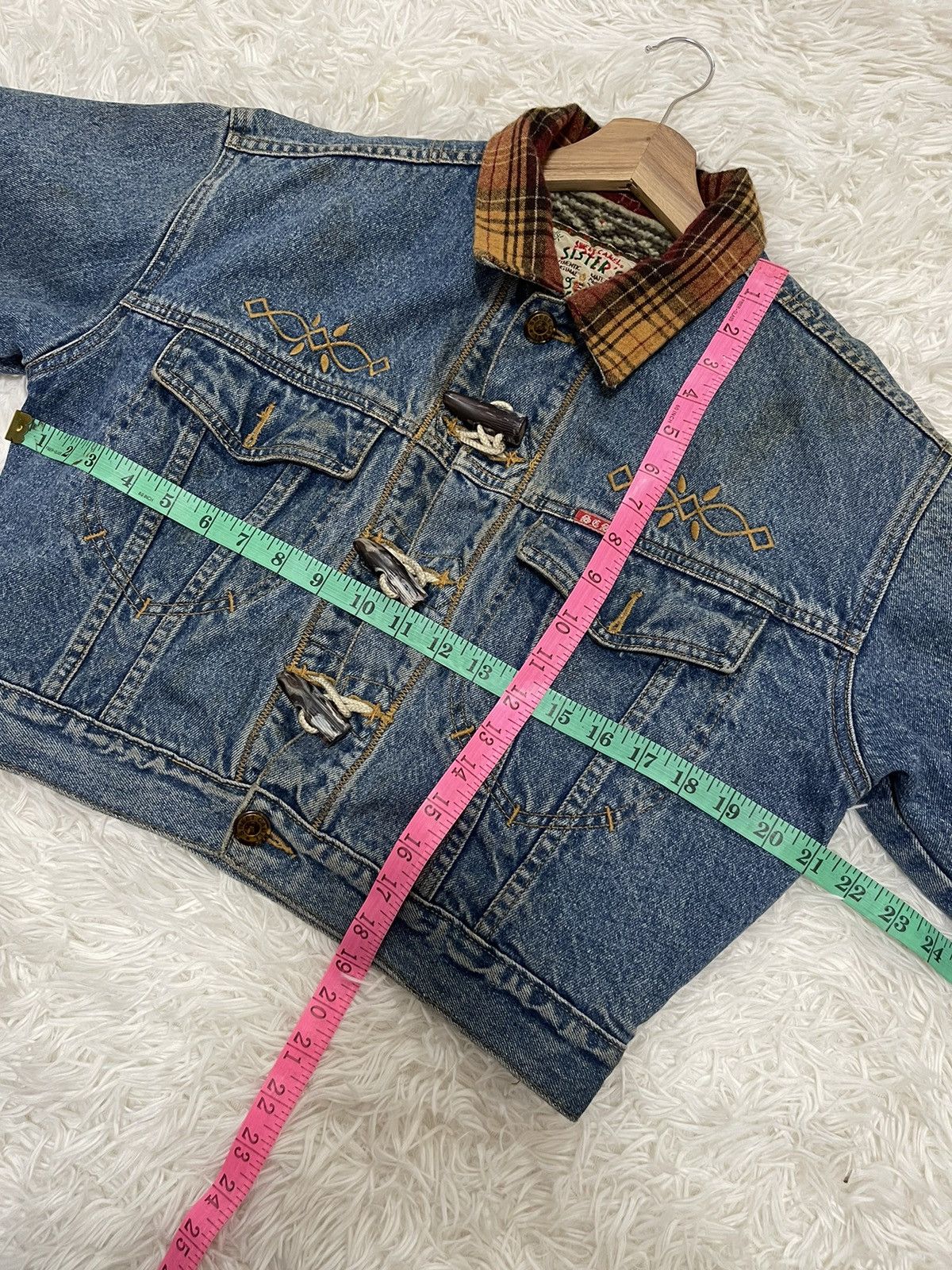 Vintage Sweet Camel Sherpa Lined Button Toggle Croped Denim Jacket Size M / US 6-8 / IT 42-44 - 13 Thumbnail