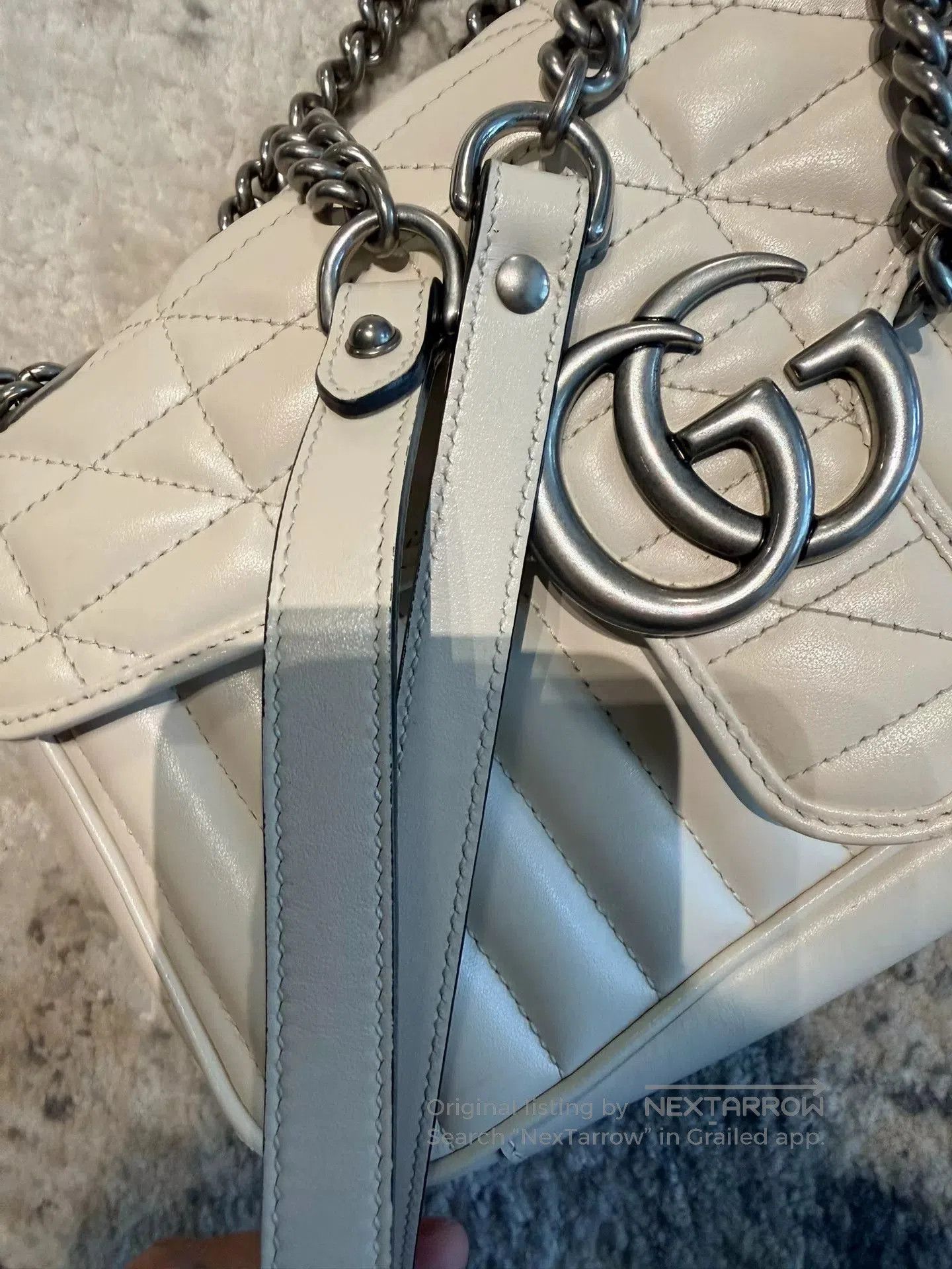 Gucci gucci marmont white chain bag with silver gg. Size ONE SIZE - 3 Thumbnail