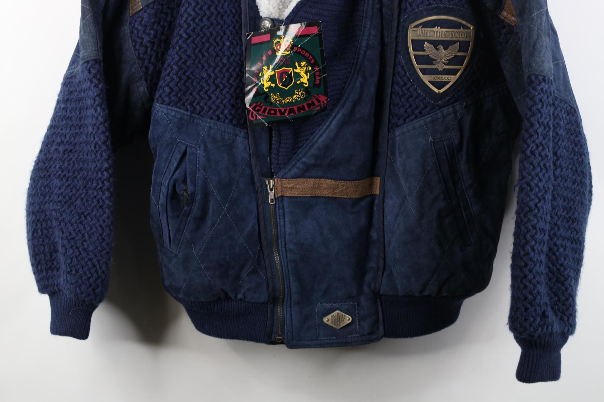 Vintage Deadstock Vintage 90s Streetwear Leather Sweater Jacket Blue Size US S / EU 44-46 / 1 - 3 Thumbnail