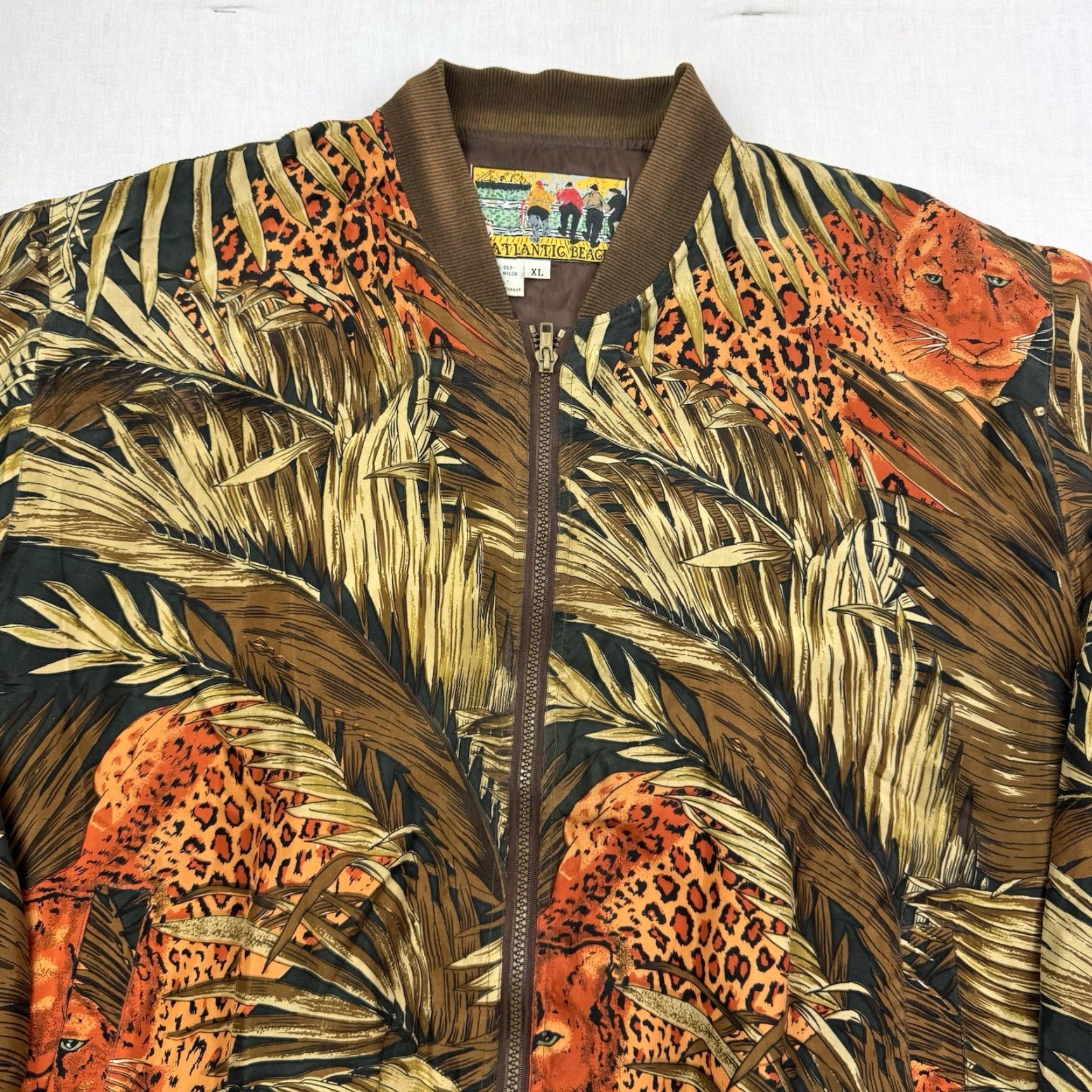 Vintage VINTAGE Atlantic Beach Cheetah African Silk Jacket Womens XL Brown 90s Animals Nature 100% Silk Zip Long Sleeve Size XL / US 12-14 / IT 48-50 - 2 Thumbnail
