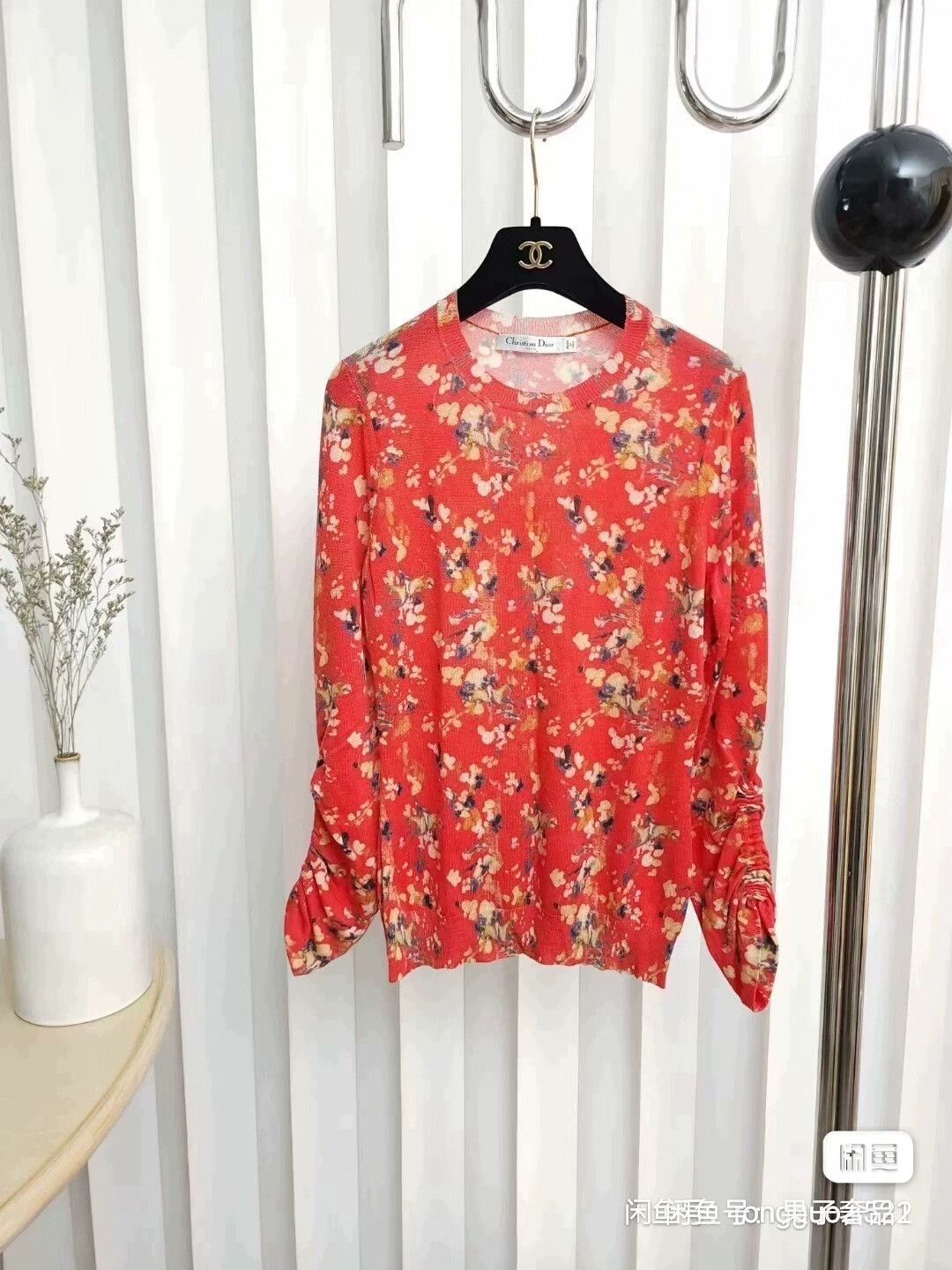 dior floral knit sweater with drawstring cuffs