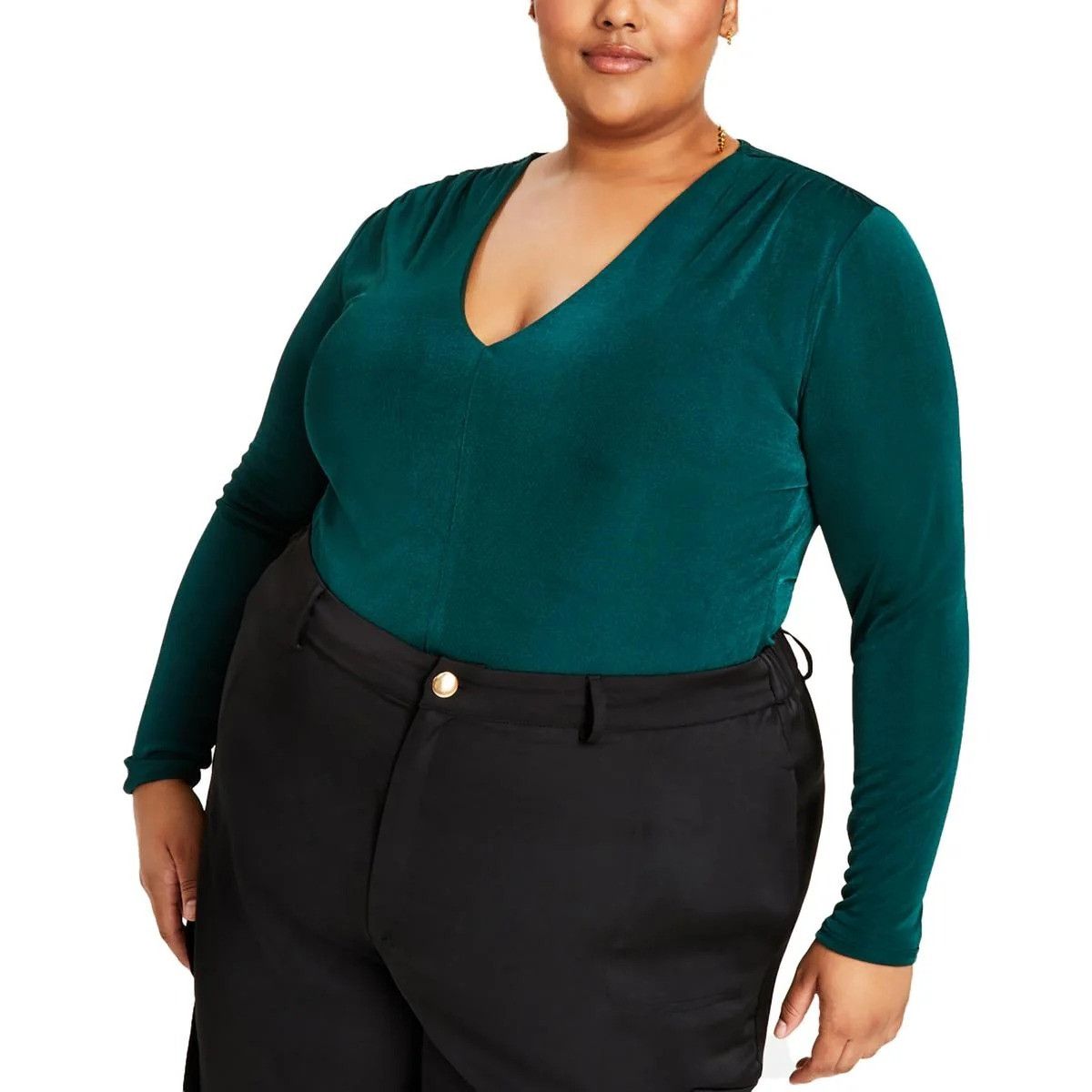 Other Nina Parker Plus Size Green V-Neck Blouse Long Sleeve 4X NWT Size 4XL / US 24-26 - 1 Thumbnail