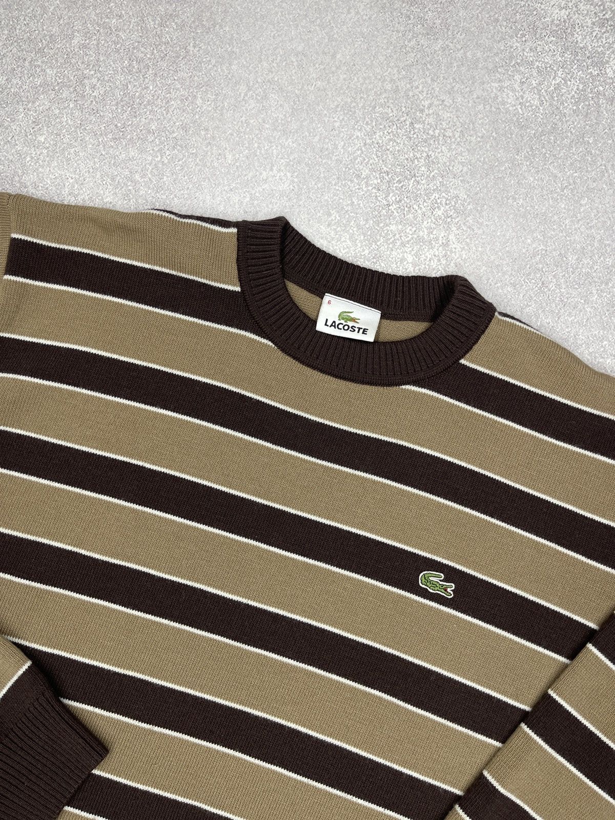 Vintage Lacoste Striped Sweater Brown Y2K Size L