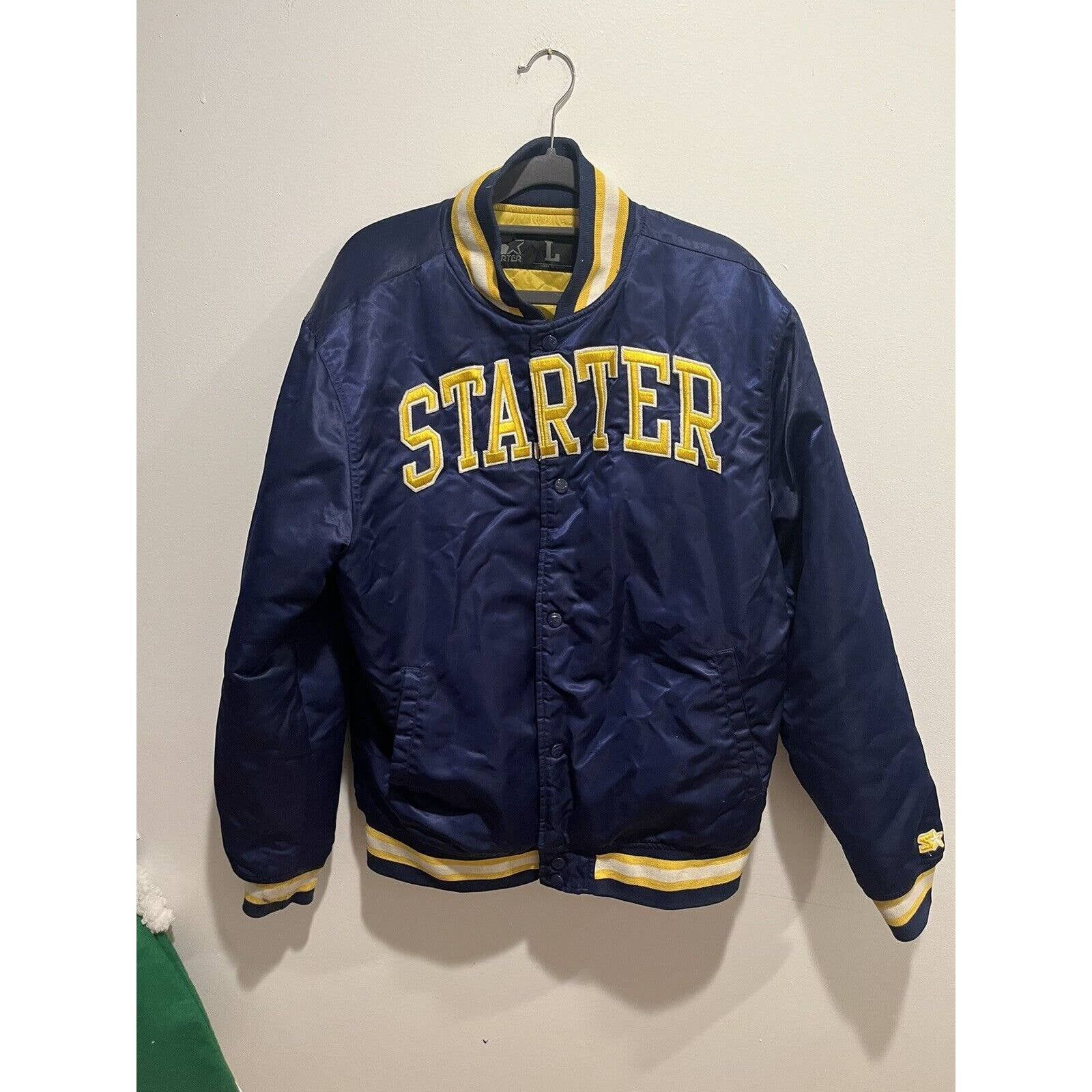 image of Vintage 1990’S Starters Satin Jacket Large Single Stitch in Blue, Men's