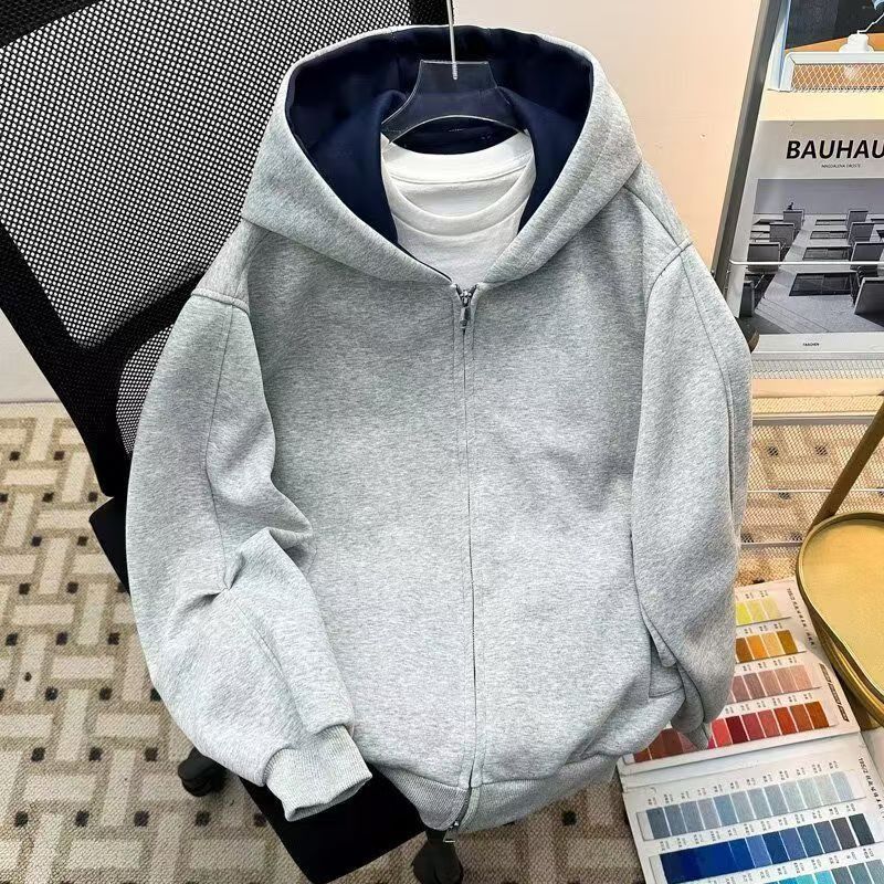 Vintage Grey Zip-Up Hoodie with Navy Lining Size US M / EU 48-50 / 2 - 2 Thumbnail