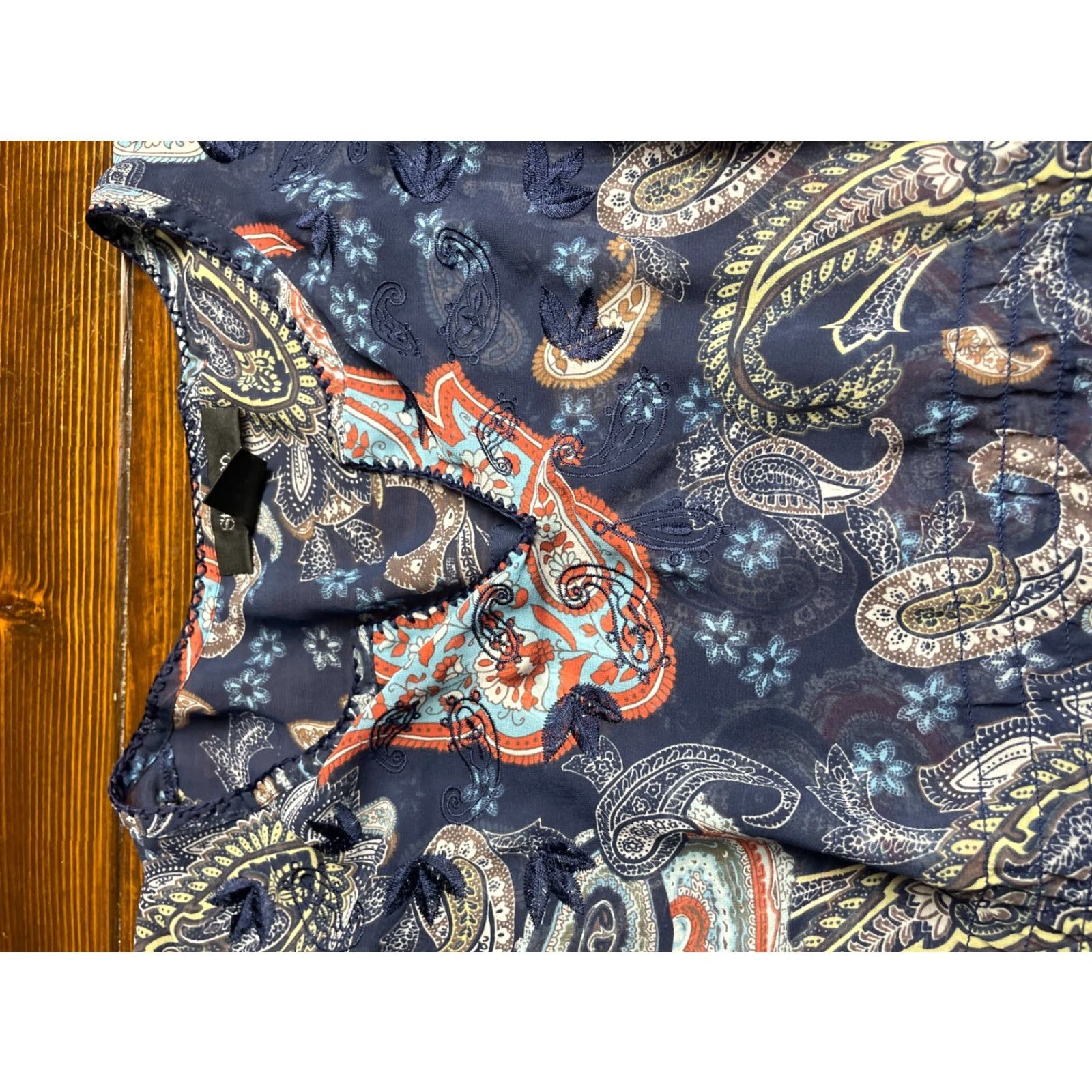Vintage Style&Co. Blouse Blue Pasley Round Neck Short Sleeve Embroider Semi Sheer Size 4 Women, Casual, Regular, Basic Size S / US 4 / IT 40 - 4 Thumbnail