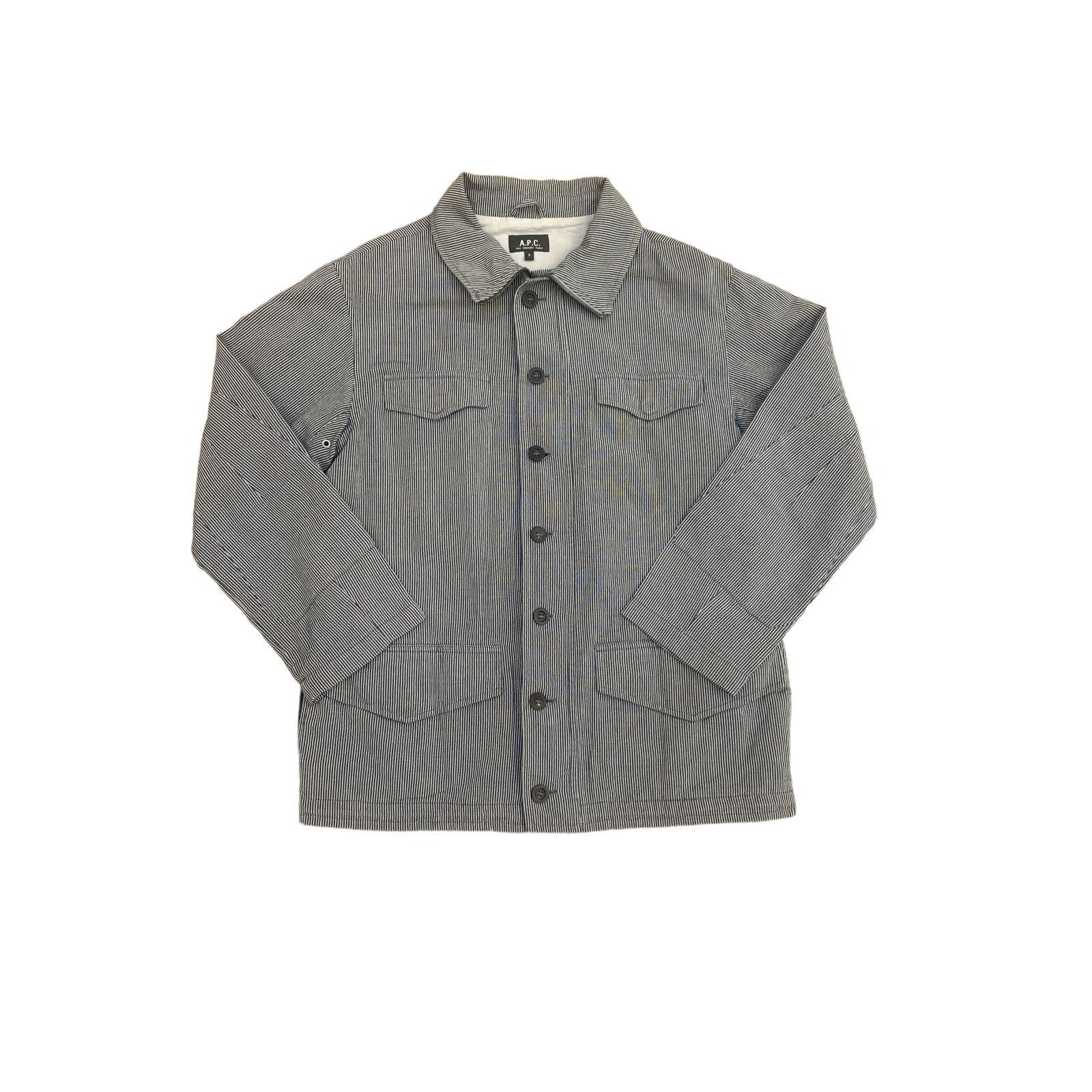 A.P.C. Navy Grey Textured Striped Jacket Size US S / EU 44-46 / 1 - 2 Thumbnail