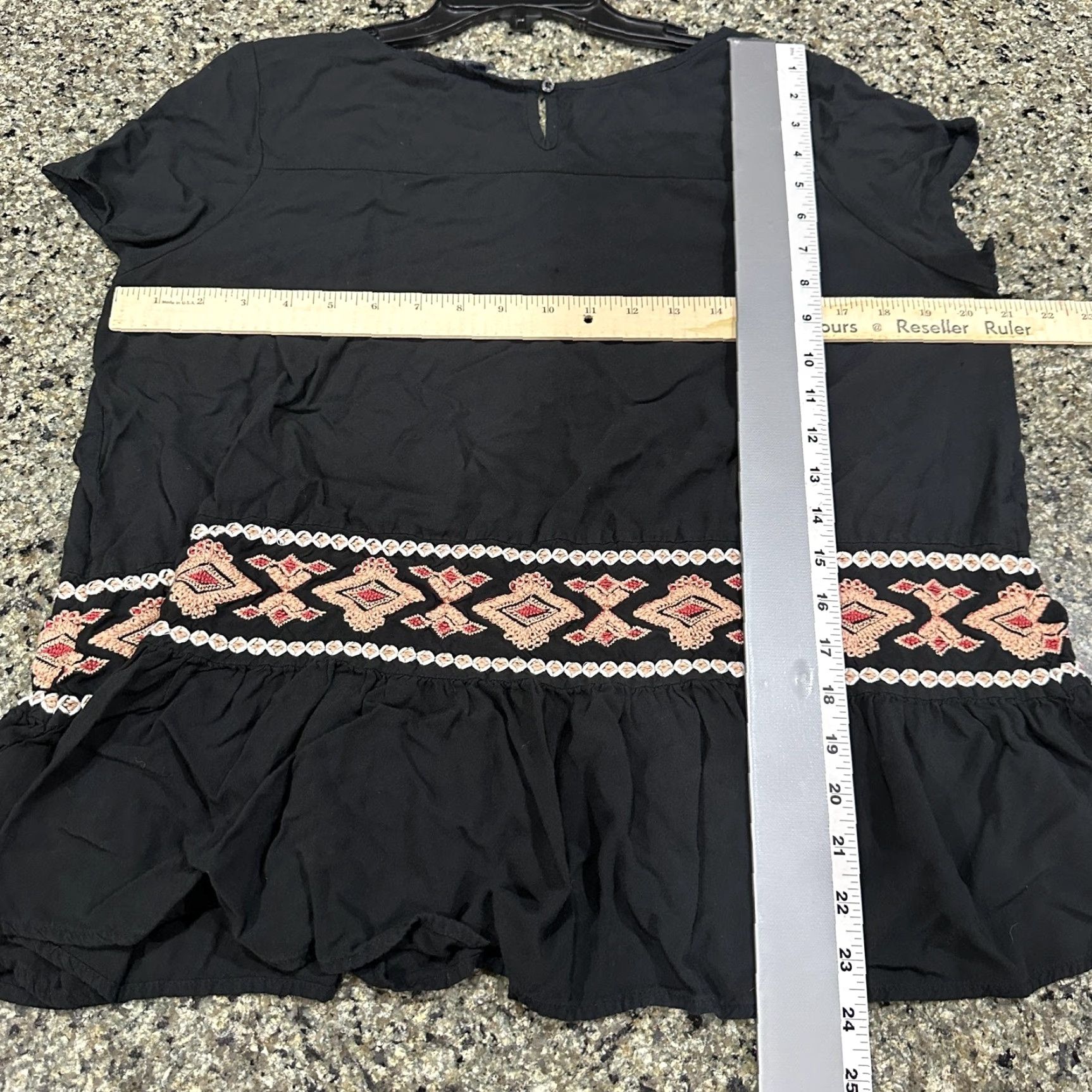 Greats Great Northwest Indigo Shirt Women Large Black Embroidered Boho Peplum Ruffle Womens Size L / US 10 / IT 46 - 3 Thumbnail