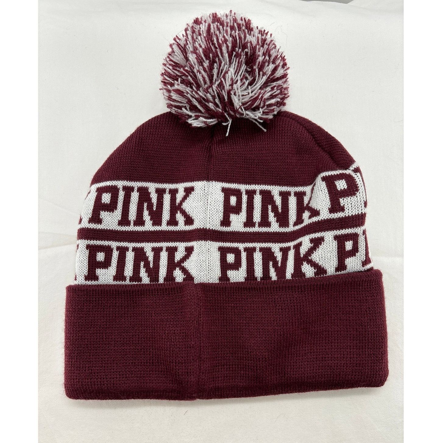 Pink Victoria's Secret PINK Beanie Maroon Pom hat Size ONE SIZE - 1 Thumbnail