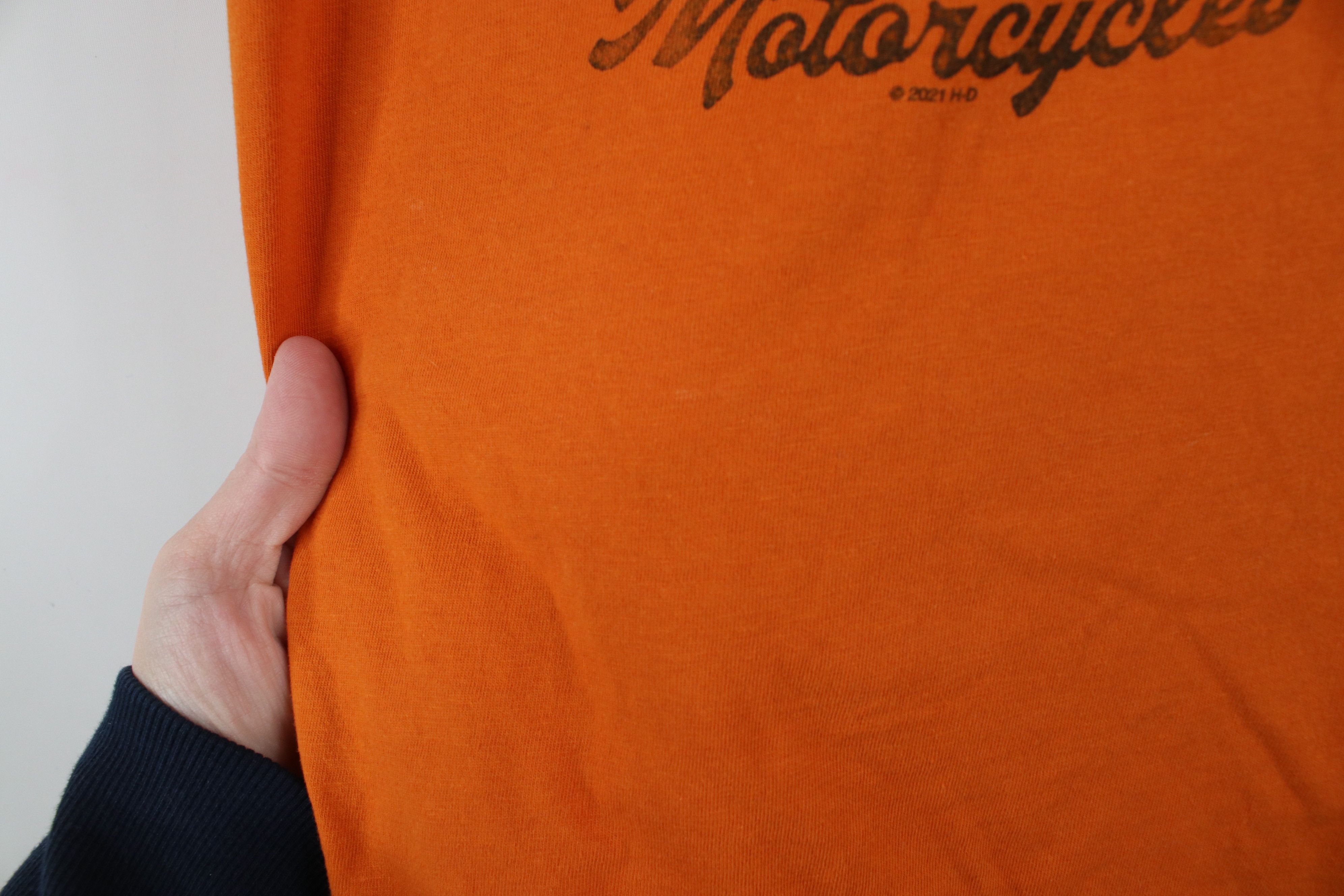 Harley Davidson × Vintage Vintage Y2K Harley Davidson Spell Out Script T-Shirt Orange Size M / US 6-8 / IT 42-44 - 6 Thumbnail