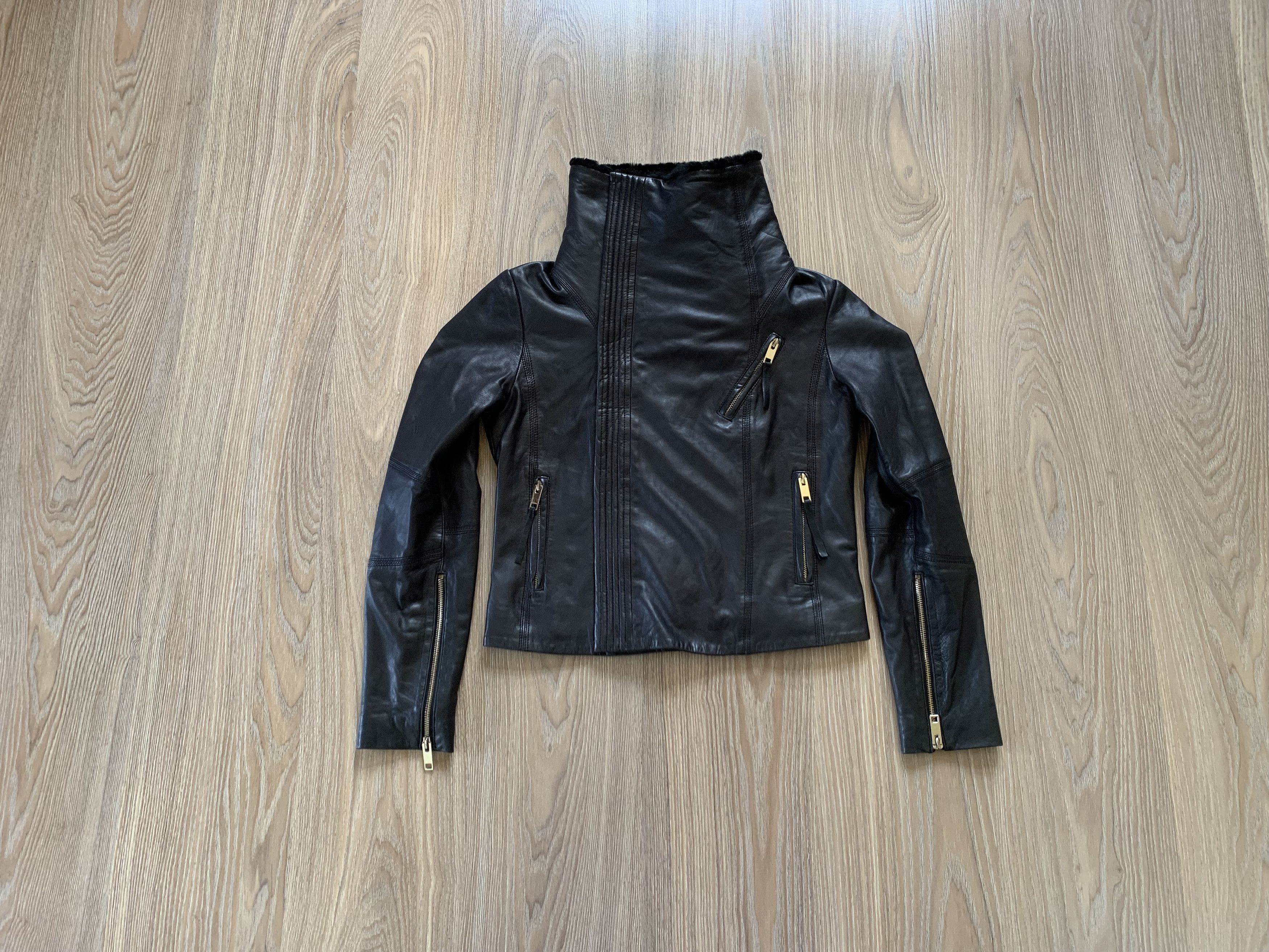 Mango Mango Black Leather Biker Jacket With Fur Size S / US 4 / IT 40 - 9 Thumbnail