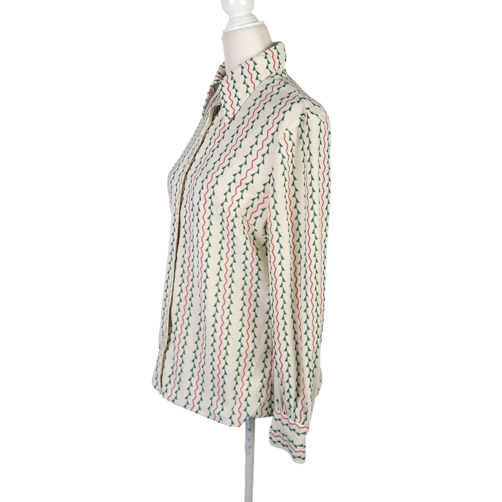 Vintage VINTAGE Dalton Shirt Women Button-Down 70s Bohemian Geometric Stripe M Cream Green Red Long Sleeve Size M / US 6-8 / IT 42-44 - 3 Thumbnail