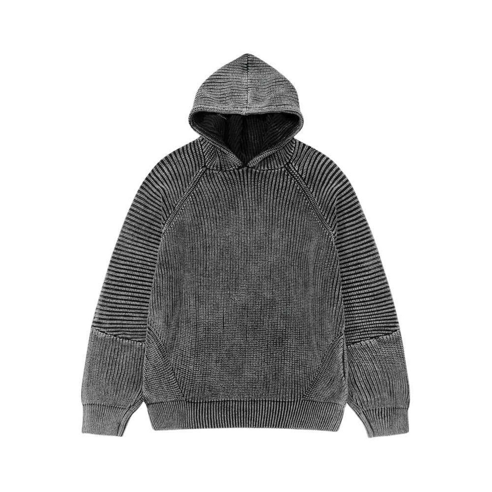 Japanese Brand Gray Ribbed Knit Hoodie Sweater, Casual Men's Pullover Size US M / EU 48-50 / 2 - 1 Thumbnail