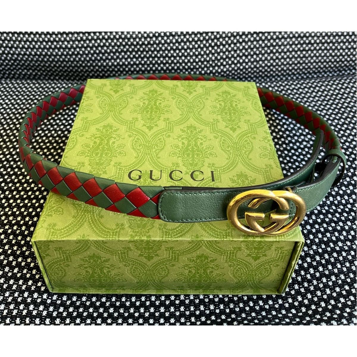 Gucci Gucci Women s Leather Belt Braided Red Green Gold Buckle 110 Grailed