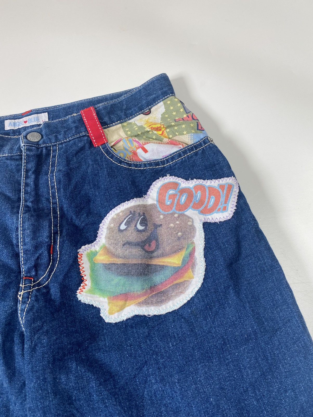 Angel Blue × Japanese Brand 2000s Angel Blue - Angels Burger Patchwork Denim Size 26" / US 2 / IT 38 - 4 Thumbnail
