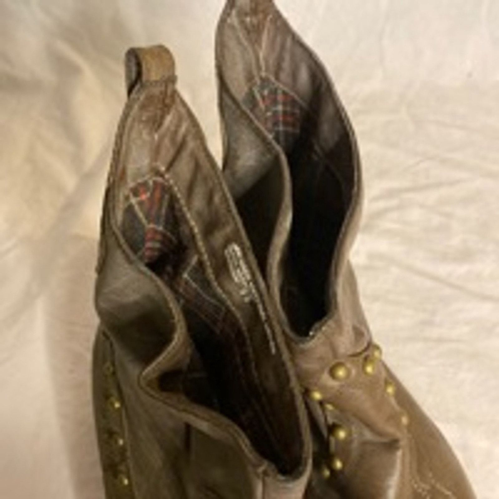 Other Boho Western Festival Brown Leather Studded Ankle Boots Size US 7 / IT 37 - 9 Thumbnail