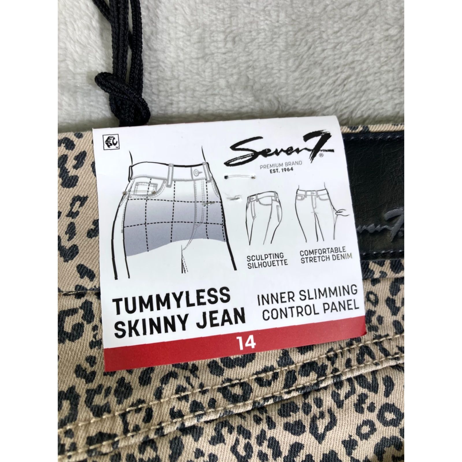Vintage Seven7 Skinny Jeans Womens 14 Beige Black Leopard Print High Rise Tummyless NWT Size 36" / US 14 / IT 50 - 5 Thumbnail