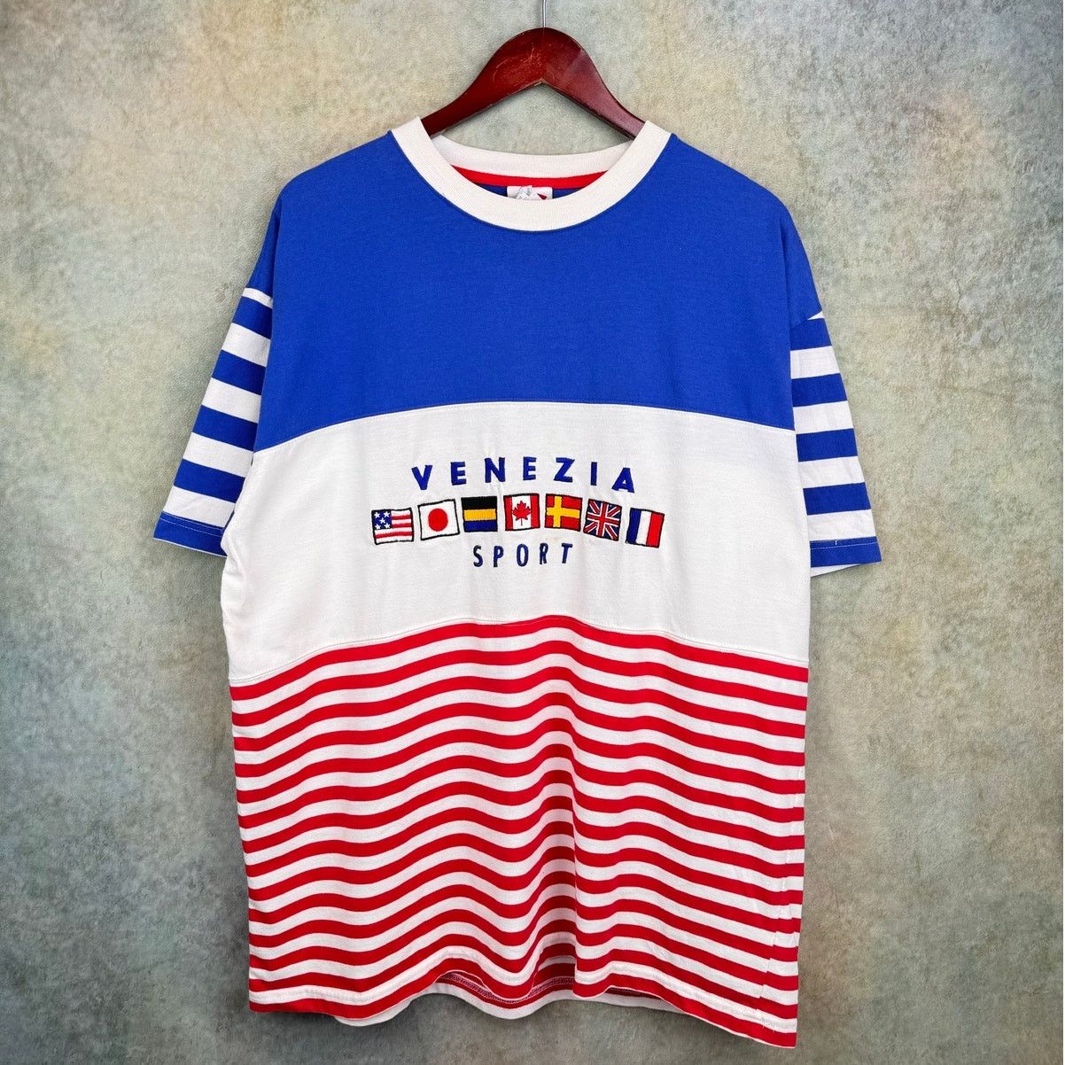 Vintage VTG 90s Venezia Sport World Flag T Shirt Sz XL Striped Size US XL / EU 56 / 4 - 1 Thumbnail