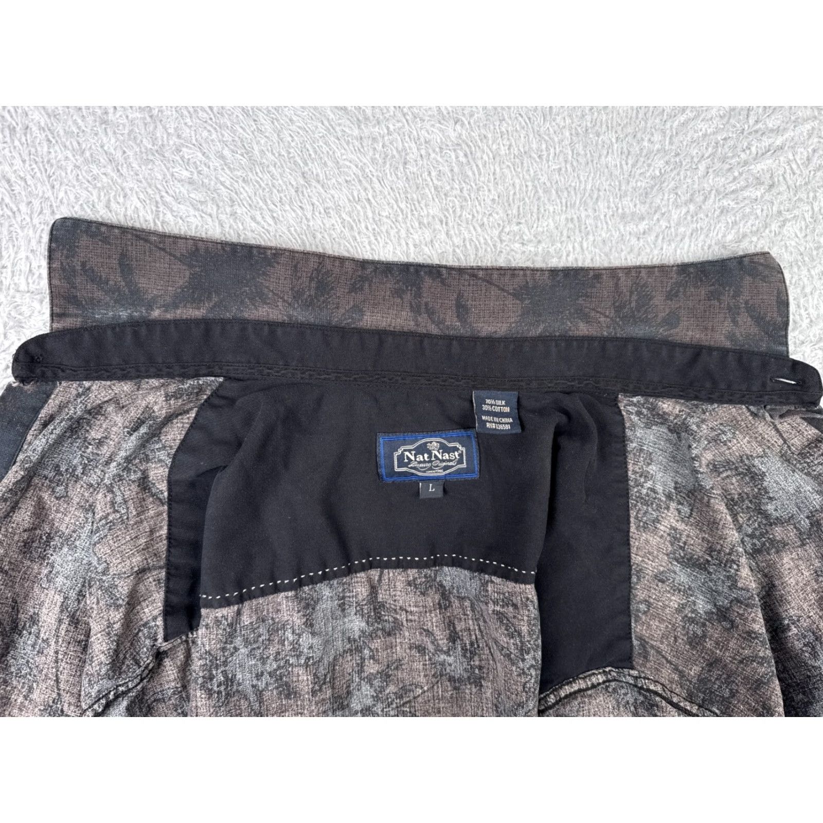 Nat Nast Nat Nast Shirt Mens Large Gray Palm Silk Blend Hawaiian Camp Short Sleeve Size US L / EU 52-54 / 3 - 2 Thumbnail