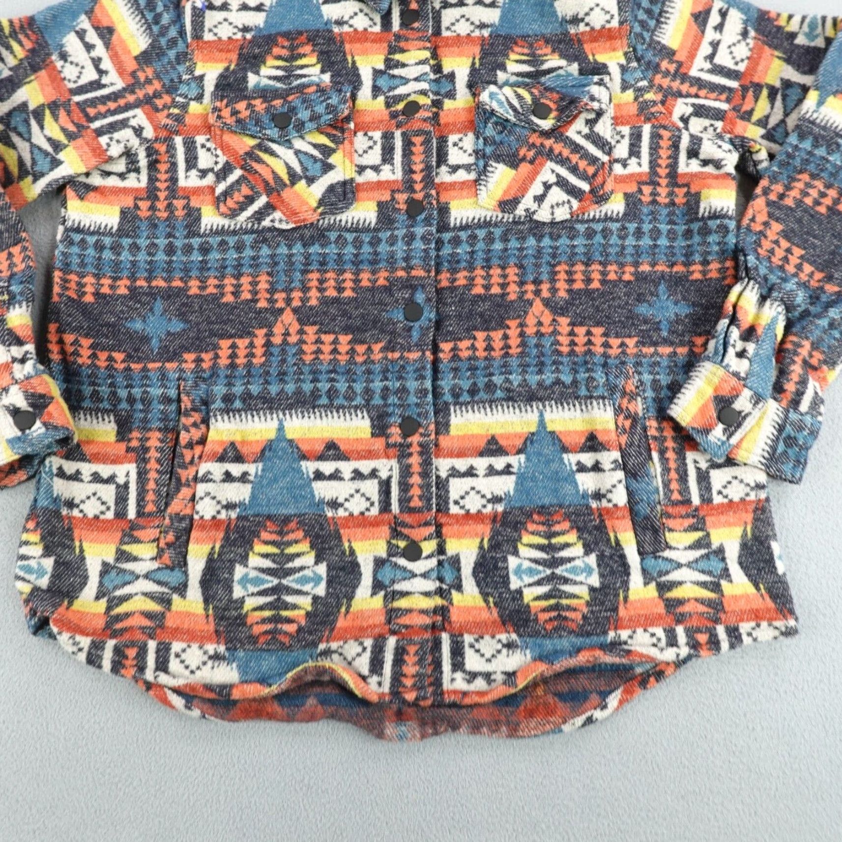 Denime Rock & Roll Denim Shacket Womens XL Blue Orange Southwestern Aztec Flannel Size XL / US 12-14 / IT 48-50 - 3 Thumbnail