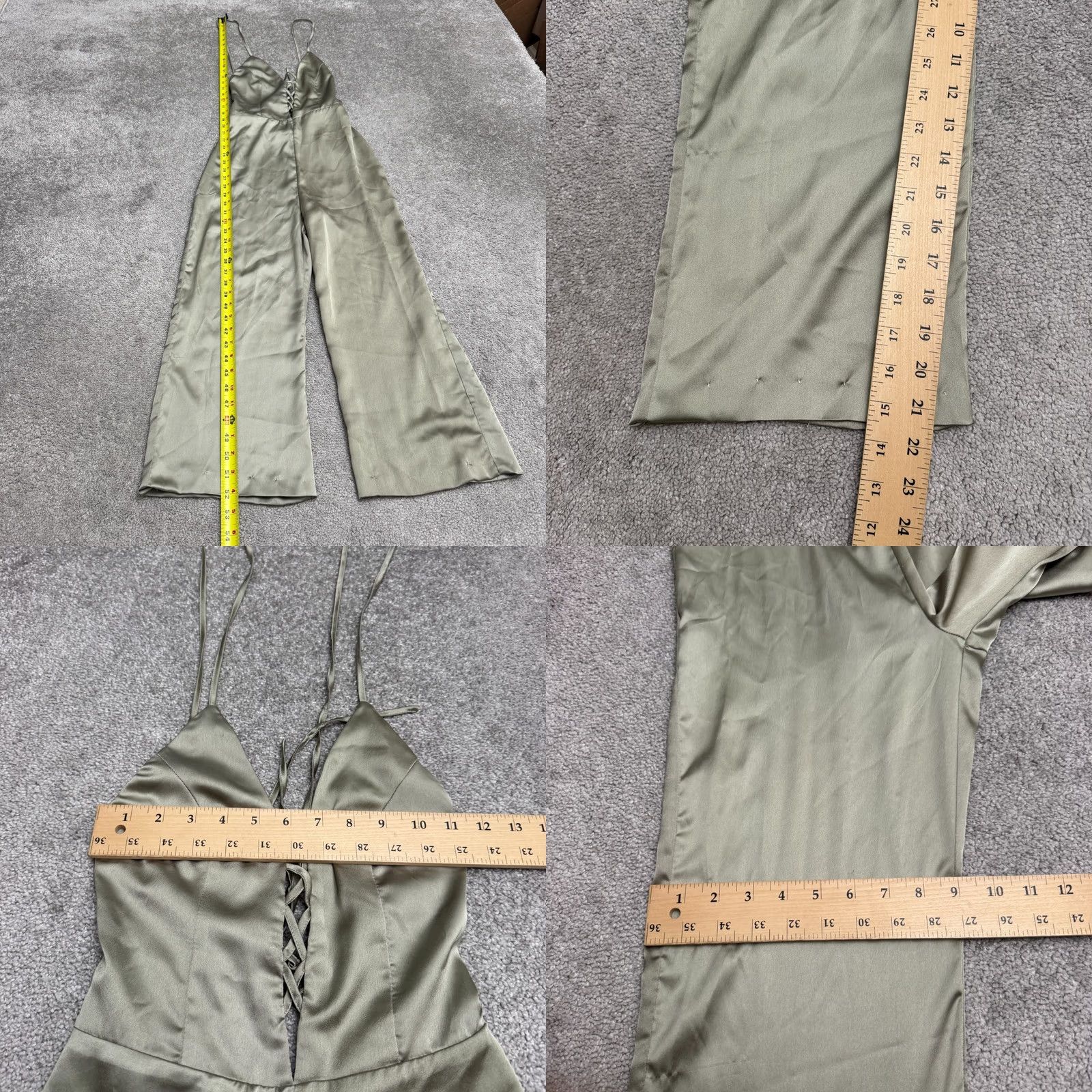 Vintage Tiger Mist Satin Lace Up Wide Leg Jumpsuit Womens XS Sage Green Party Size 26" / US 2 / IT 38 - 8 Thumbnail